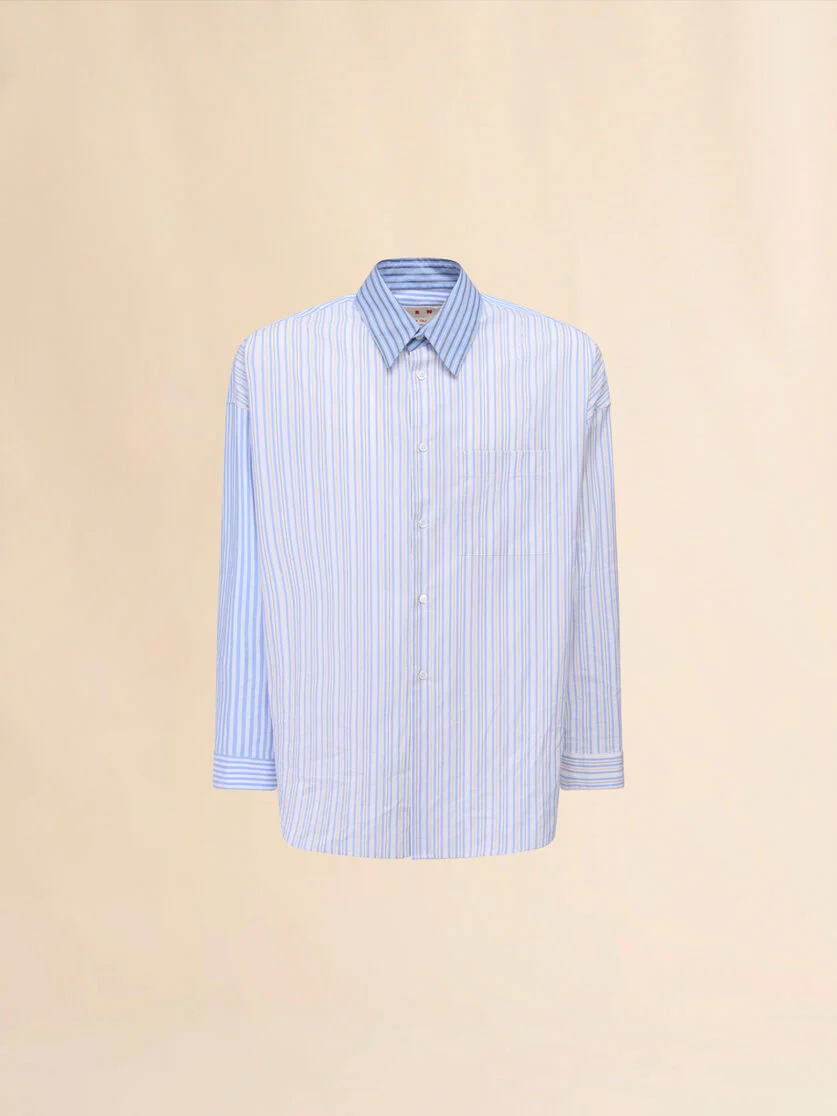 LIGHT BLUE ORGANIC POPLIN SHIRT WITH MIXED STRIPES - 1