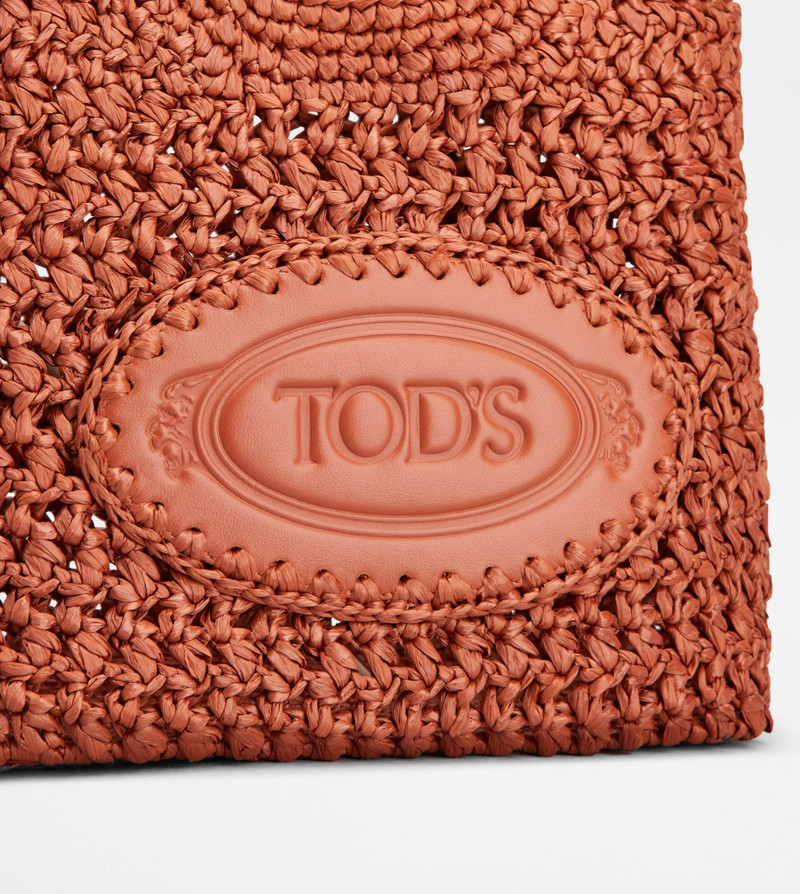 SHOPPING BAG IN RAFFIA AND LEATHER MINI - ORANGE 5