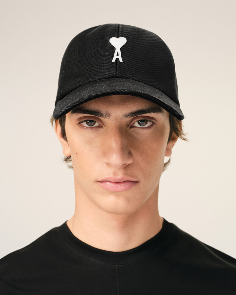 AMI Paris BLACK COTTON AMI DE COEUR FELT PATCH CAP outlook
