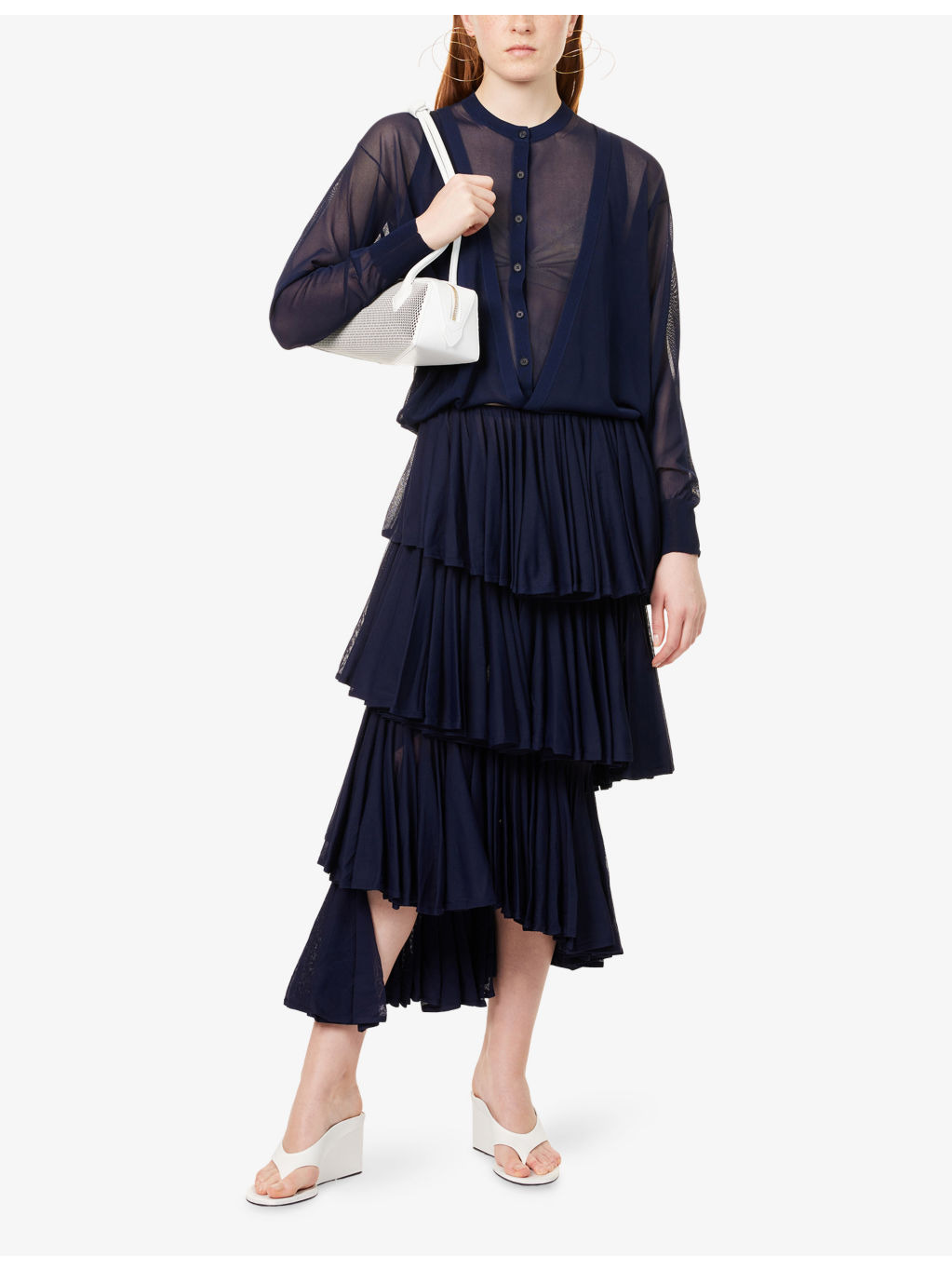 Ruffled High-Waist Knitted Maxi Skirt - 2