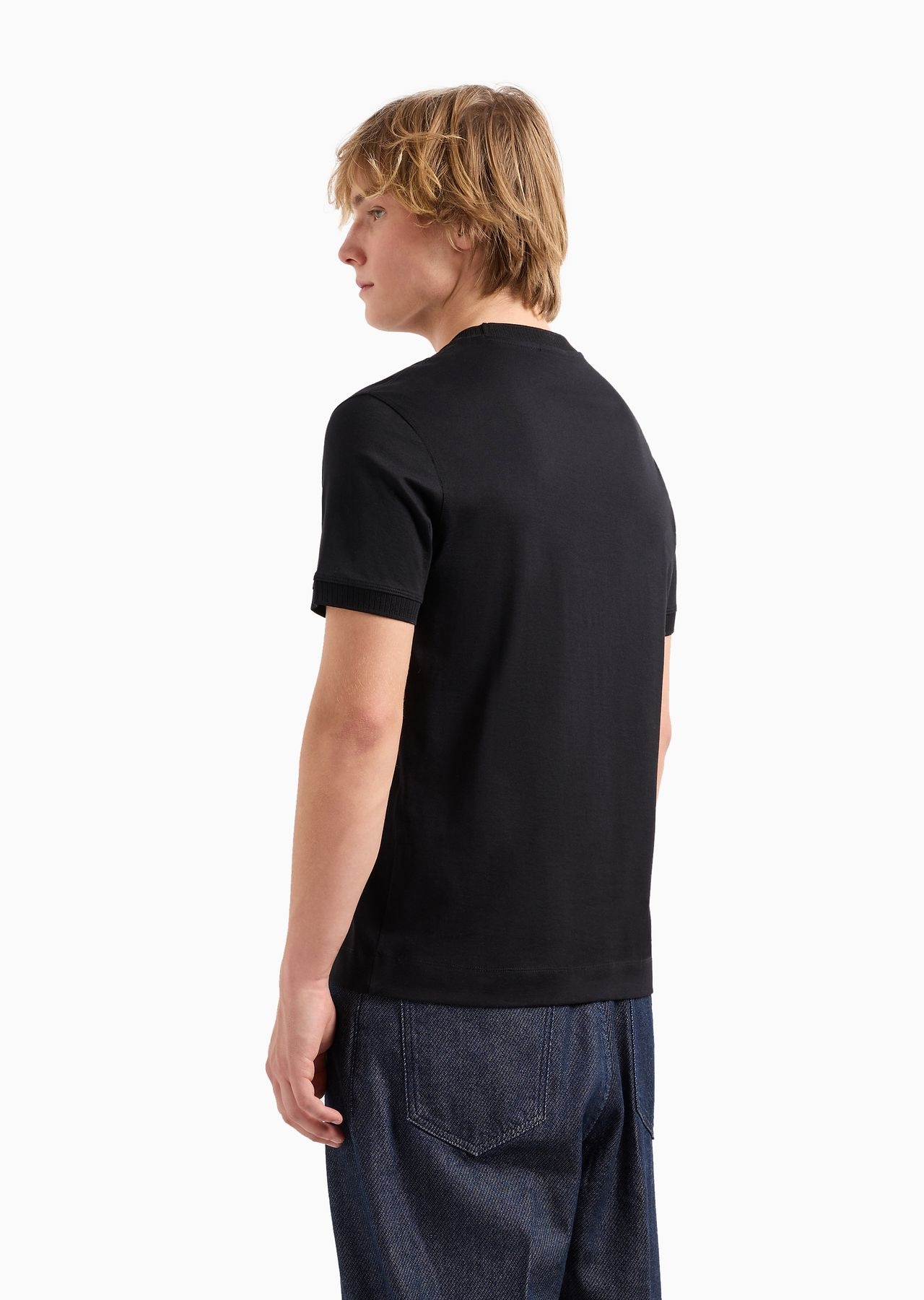 Lightweight jersey T-shirt with logo embroidery and ribbed trim - 3