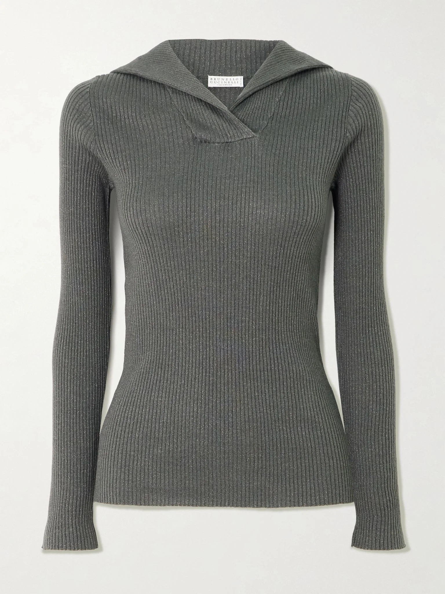 Ribbed metallic cashmere and silk-blend top Dark gray - 1