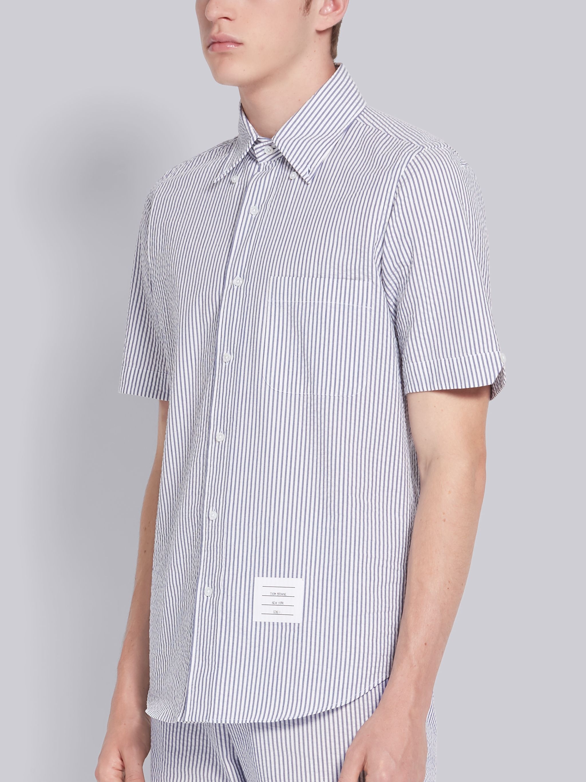 Navy Seersucker Stripe Short Sleeve Shirt - 2