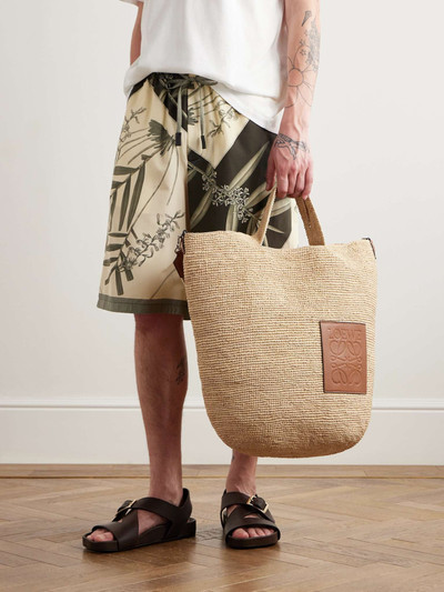 Loewe + Paula’s Ibiza Large Logo-Debossed Leather-Trimmed Raffia Tote Bag outlook