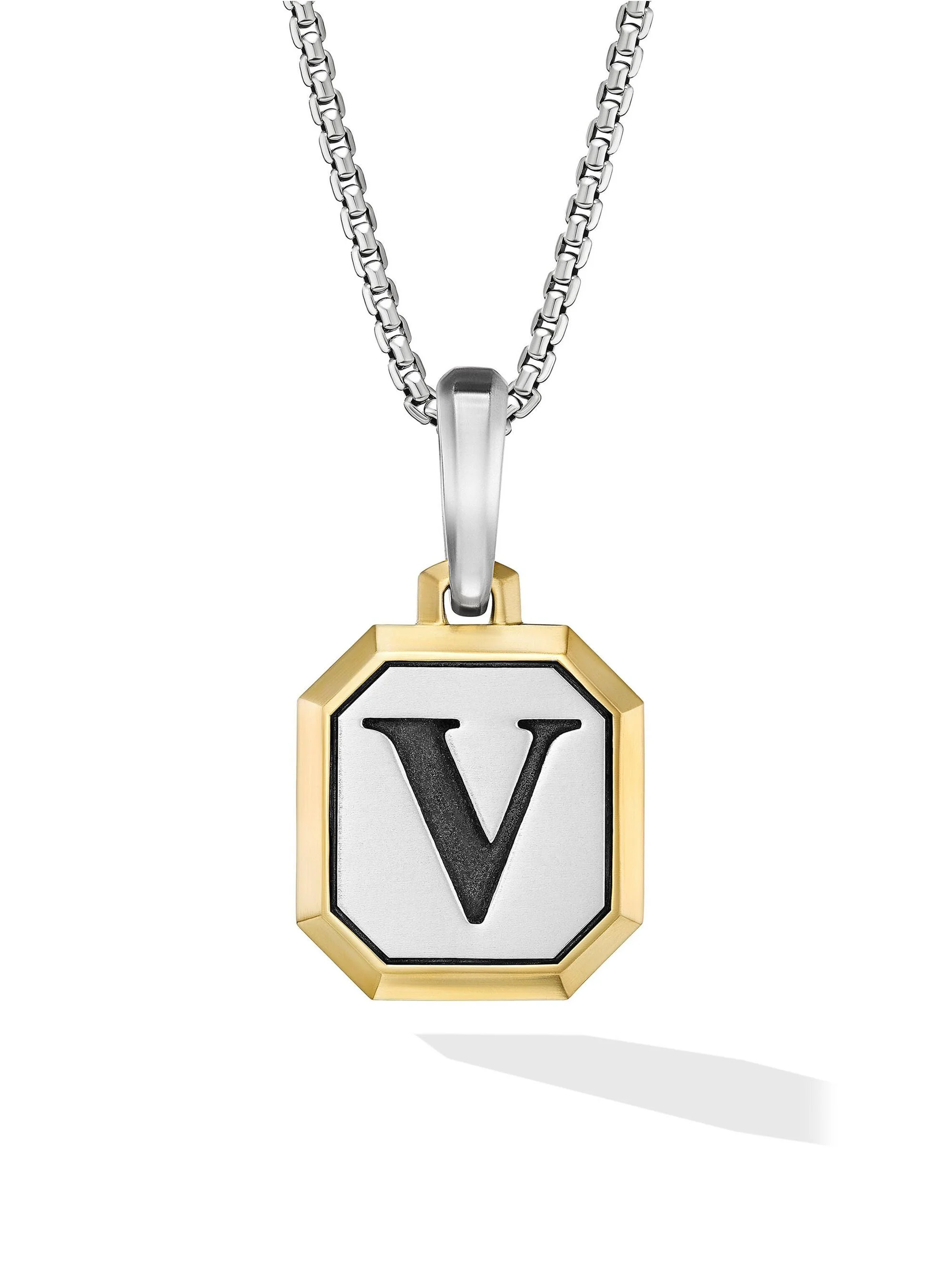 Men's Initial Amulet in Sterling Silver - V Silver - 1
