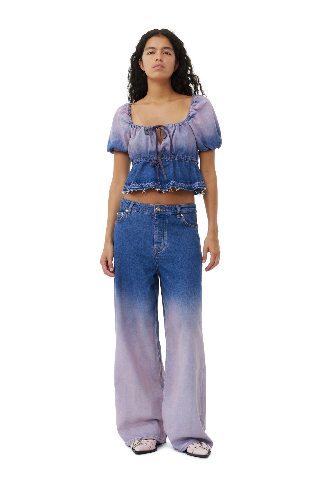 PURPLE BLEACH FUTURE DENIM PUFF SLEEVE TOP - 4