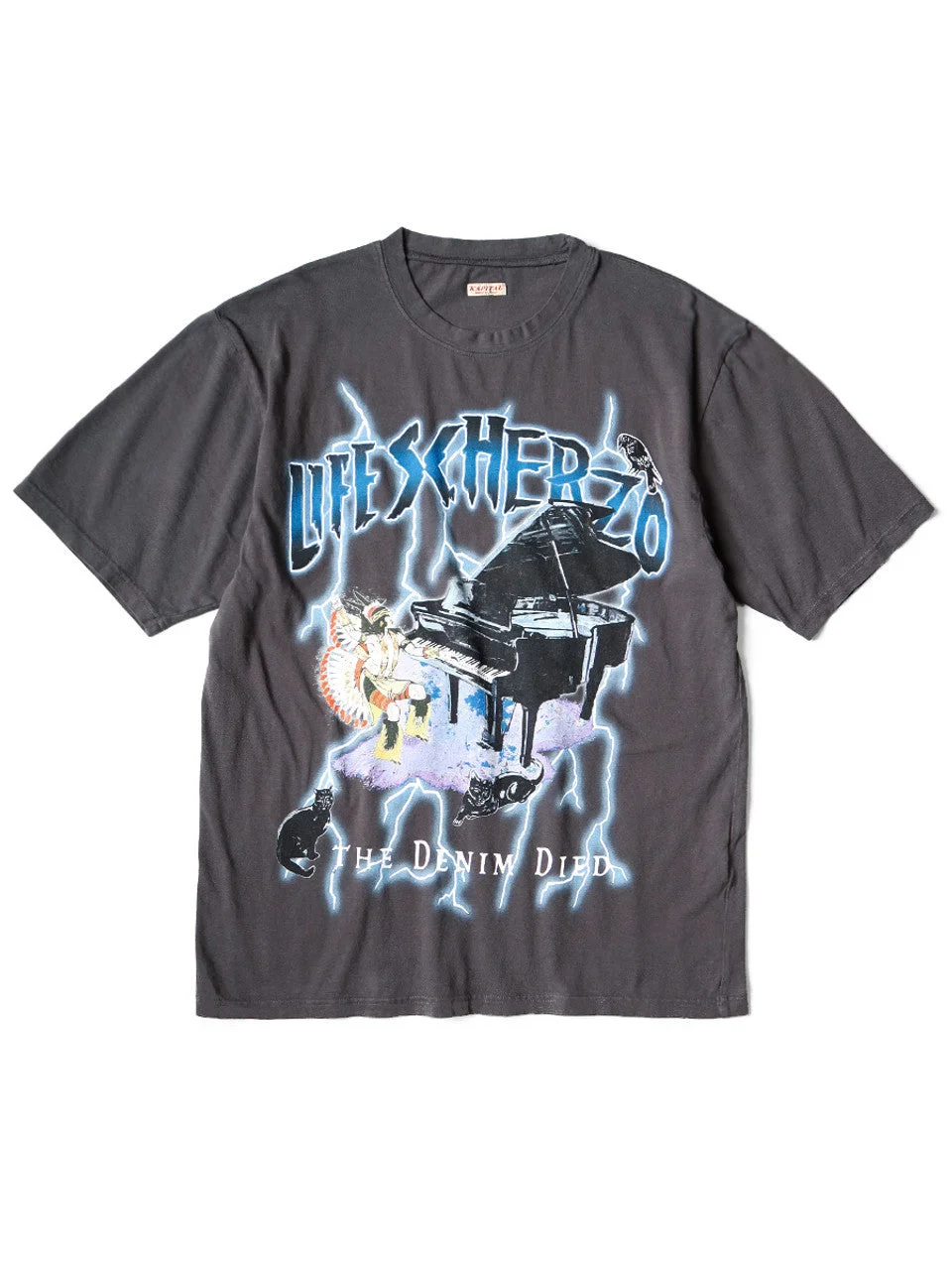 KAPITAL 20/-Jersey Crew T (LIGHTNING PIANO) 'Ink Black' - 1