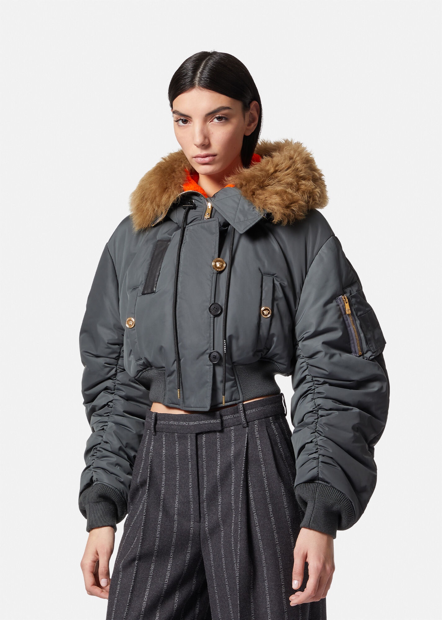Crop Shearling Bomber Puffer Jacket - 3