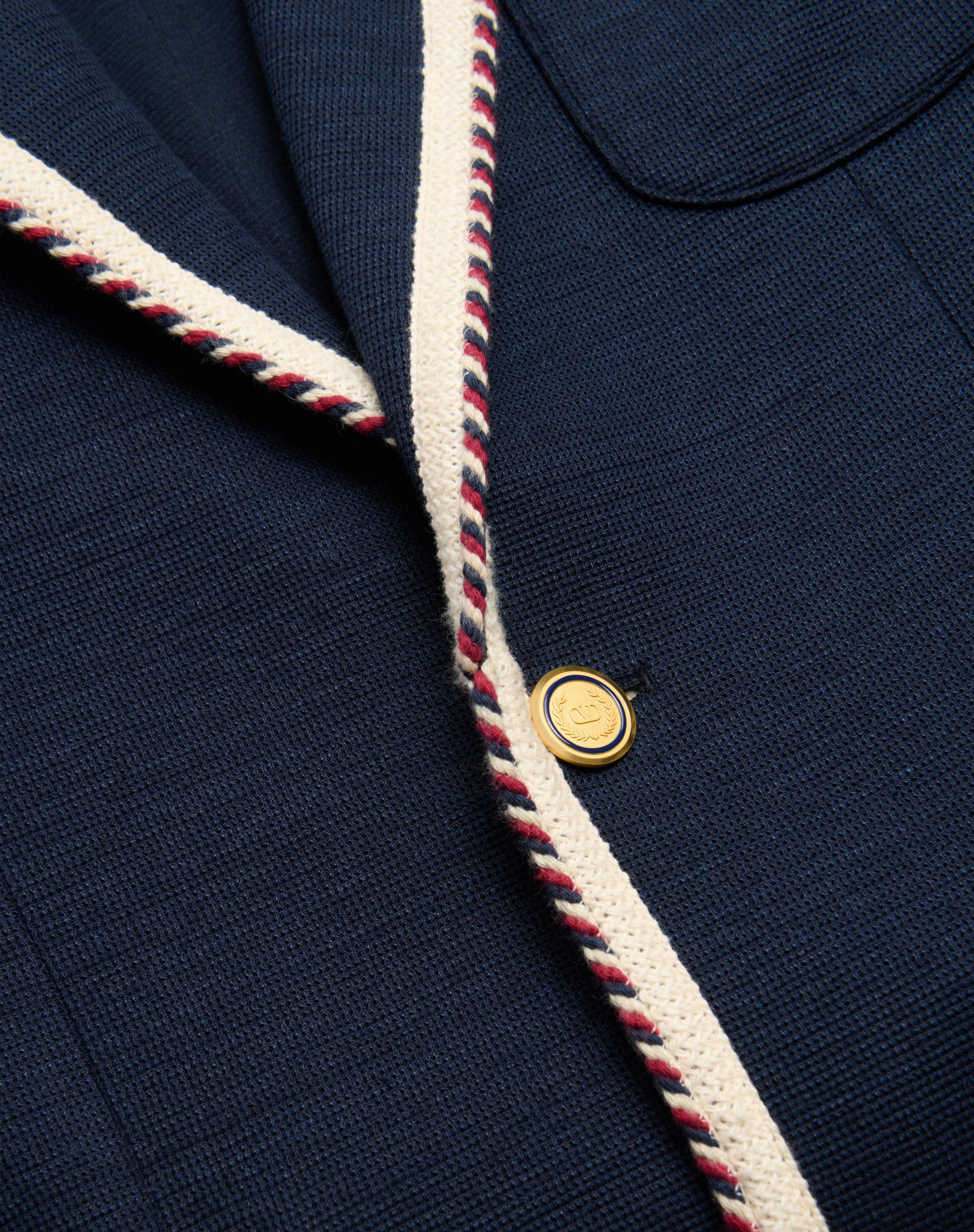 SINGLE-BREASTED JERSEY COTTON JACKET WITH TORCHON PIPING - 3