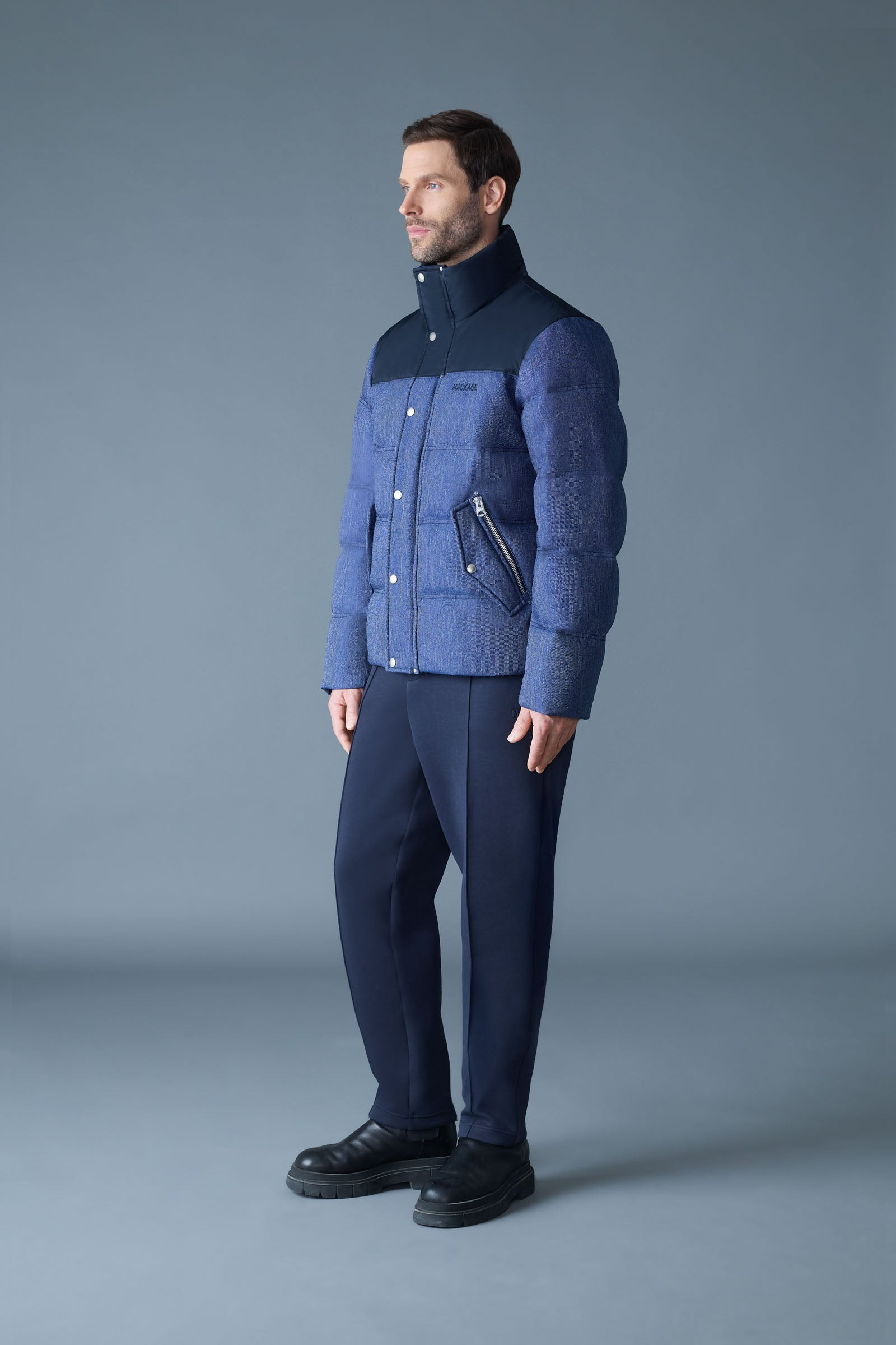 EVERETT-DNM Denim Down Jacket with Stand Collar - 3