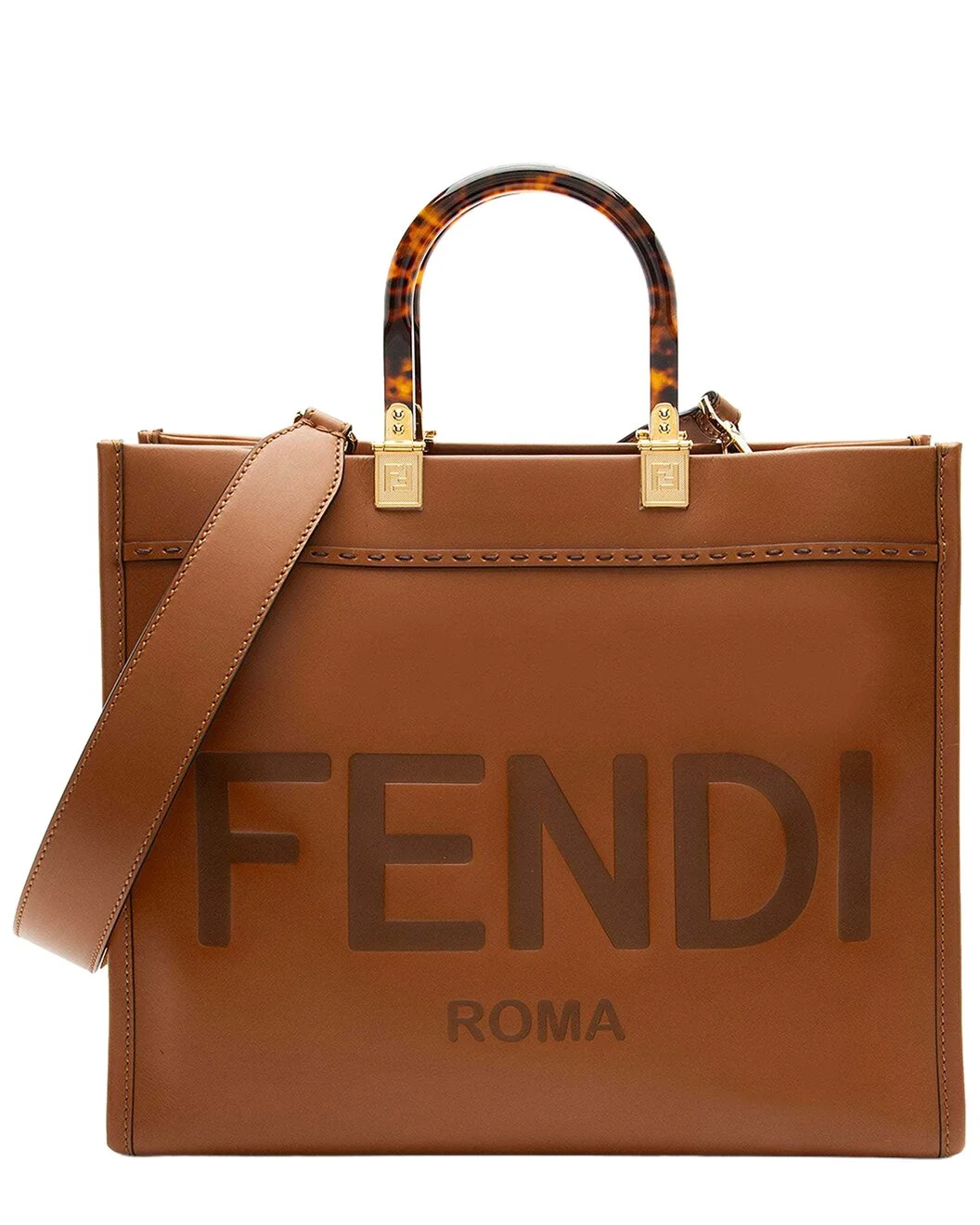 FENDI Brown Leather Sunshine Medium Shopper Tote (Authentic Pre-Loved) - 1