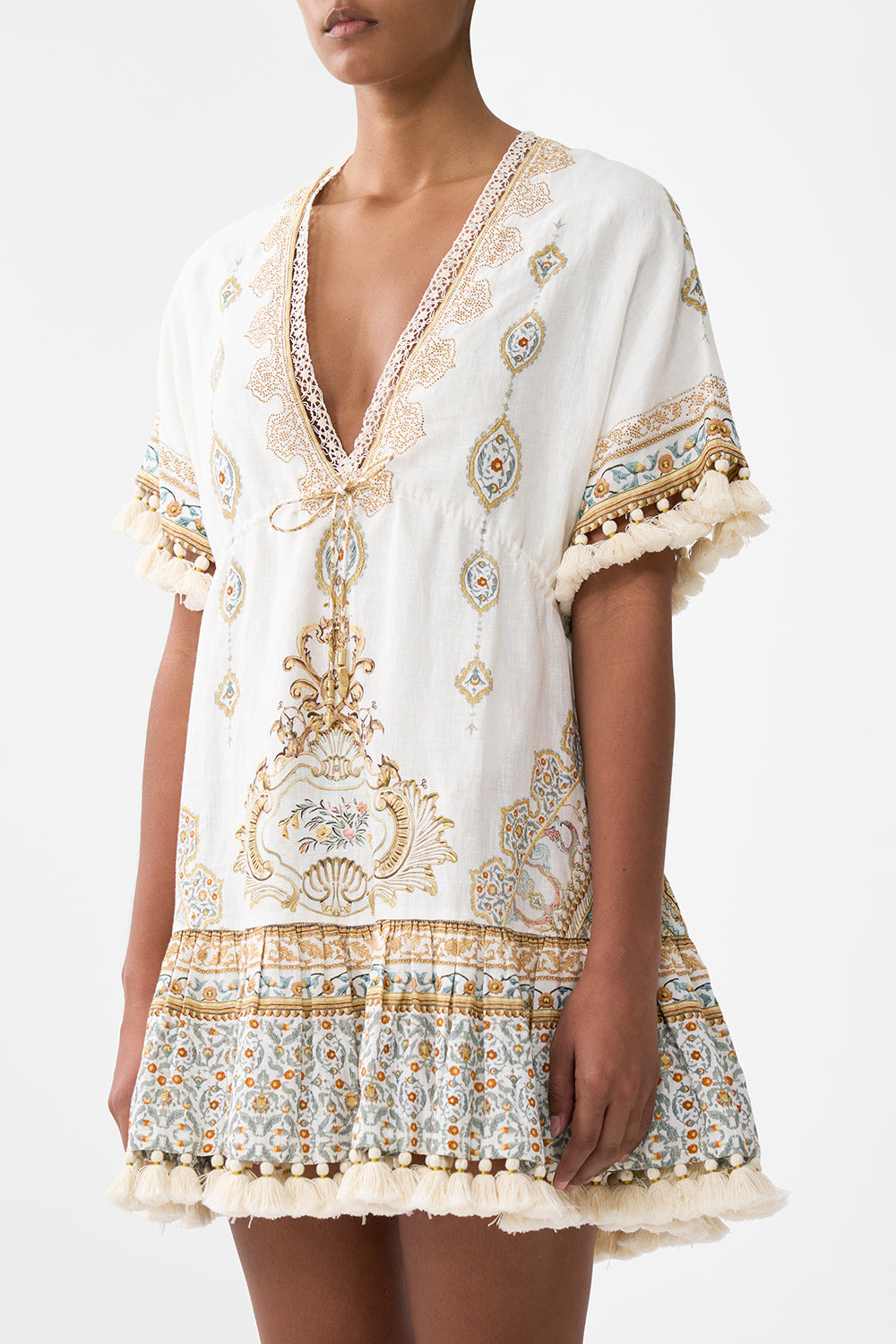 SHORT V NECK EMBROIDERED DRESS - 5
