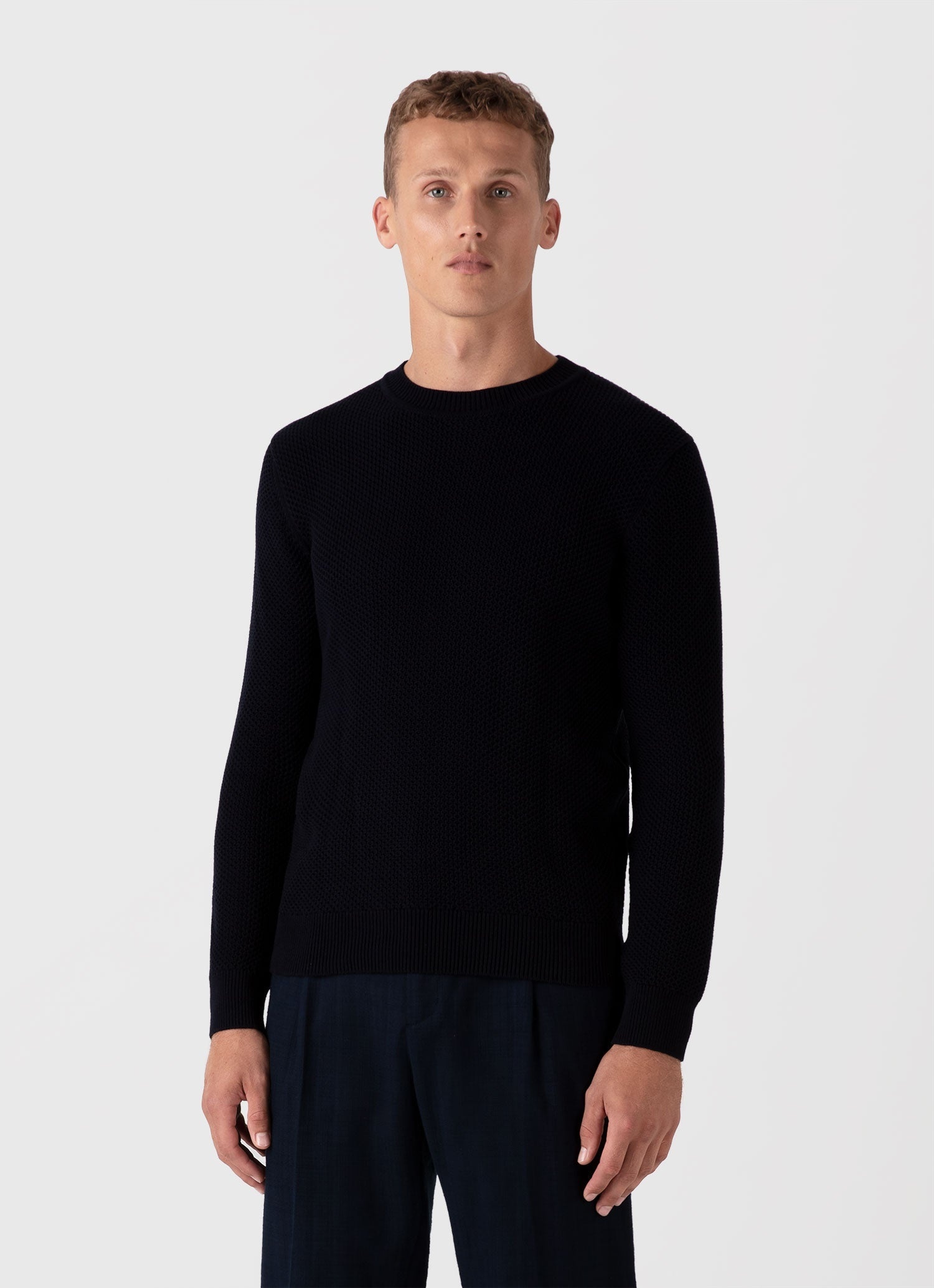 Honeycomb Cotton Crew Neck Jumper - 2