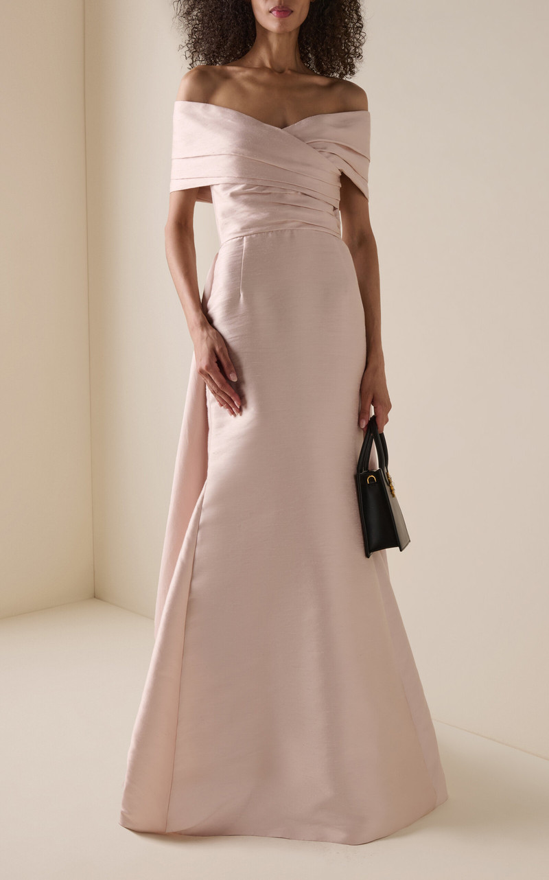 ZUHAIR MURAD Cotton-Shantung Draped Maxi Dress pink outlook