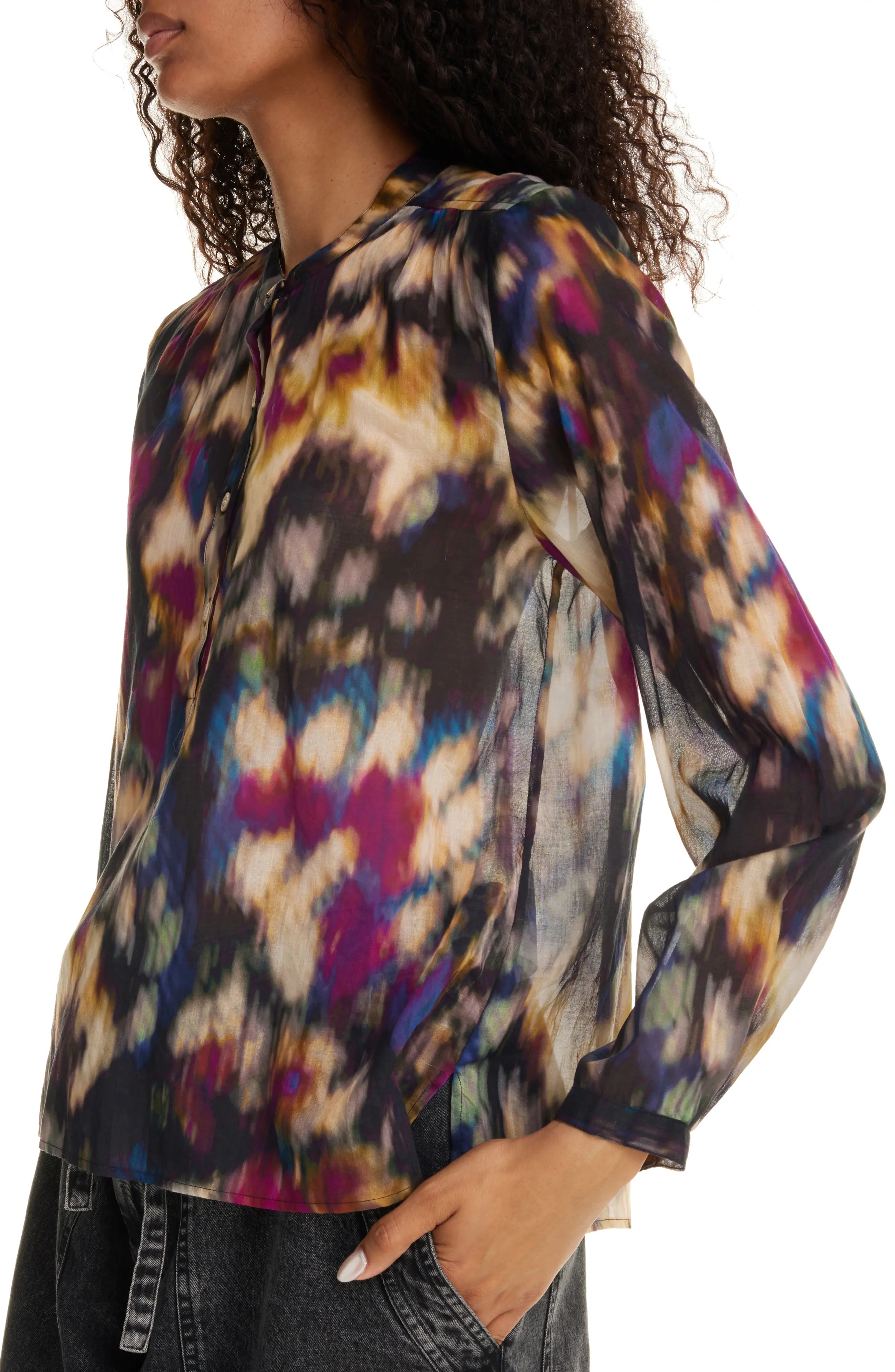 Isabel Marant Étoile Maria Print Cotton Shirt in Ochre/Black | REVERSIBLE