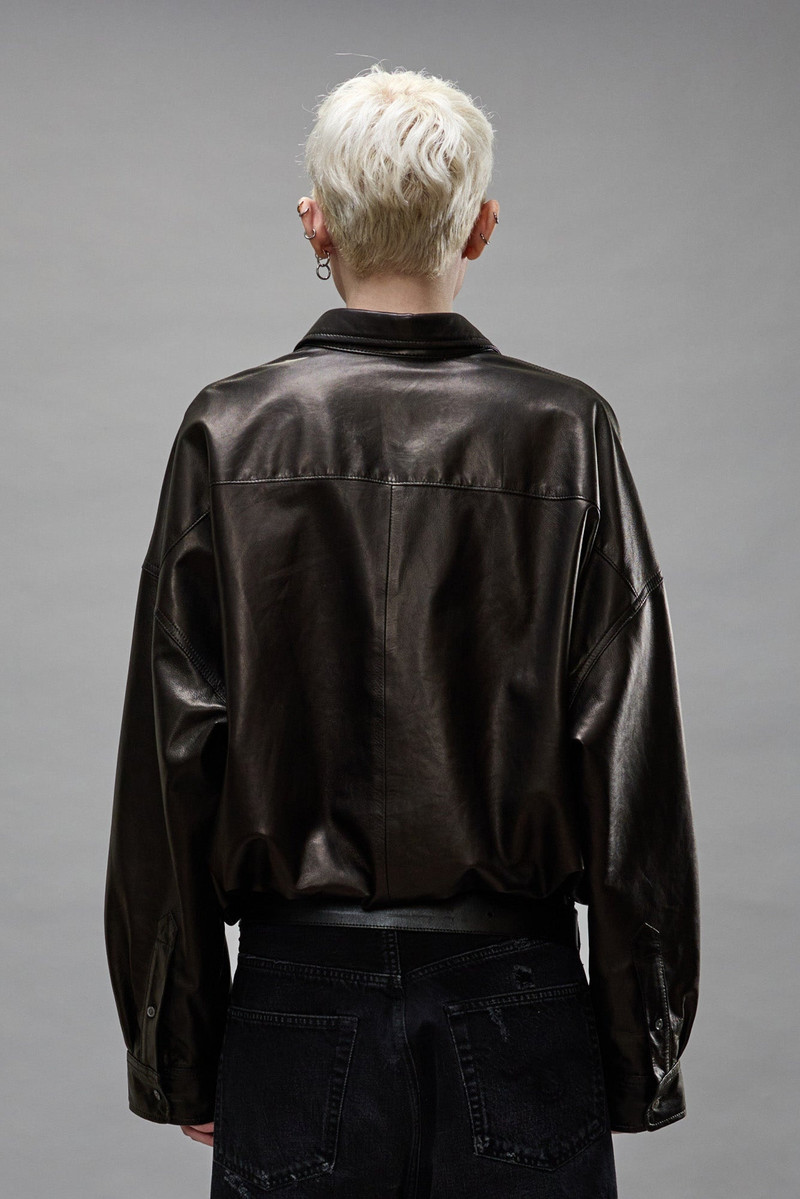 CROSSOVER LEATHER BUBBLE SHIRT - BLACK 4