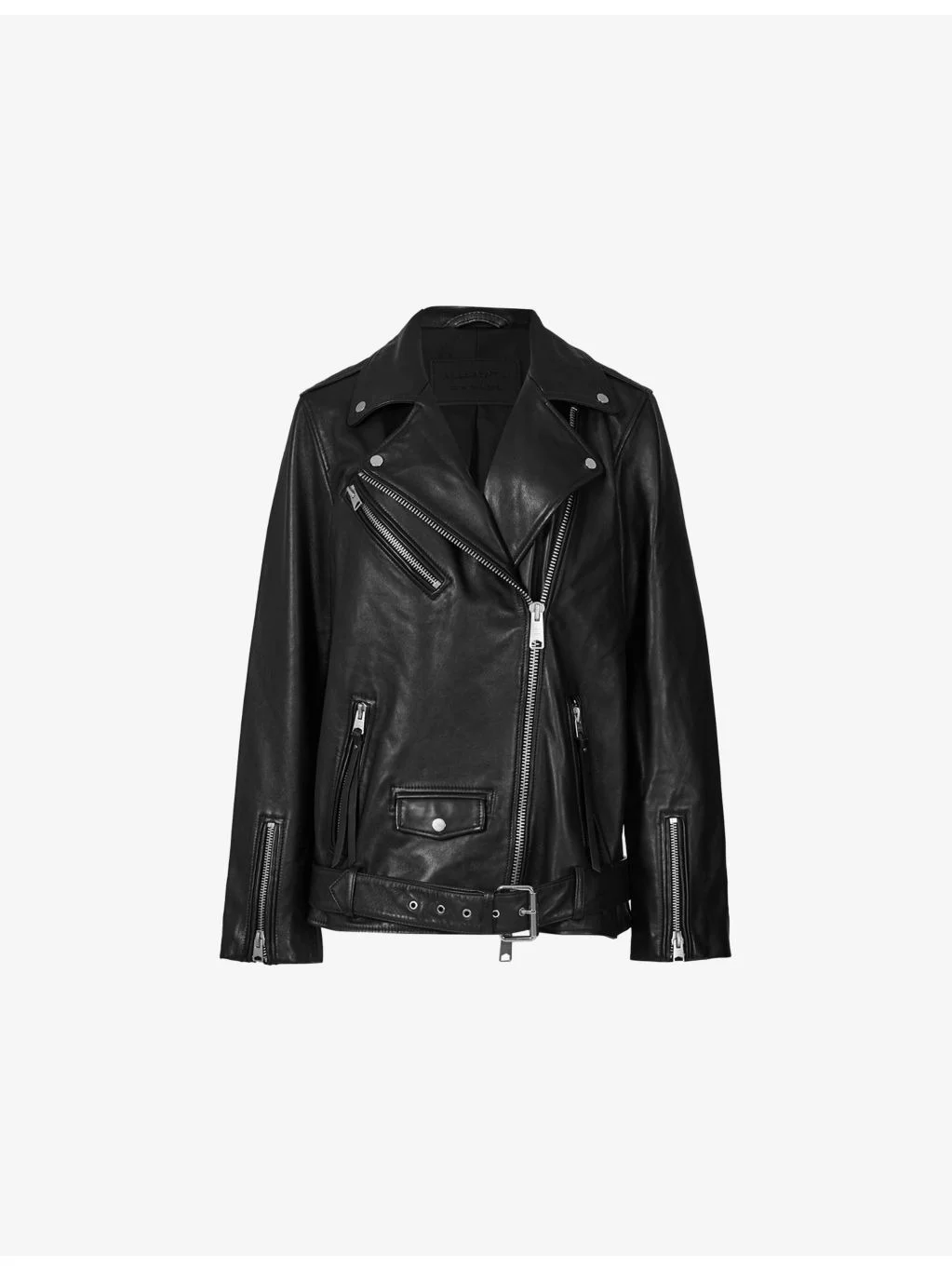Billie belted-hem relaxed-fit leather biker jacket - 1