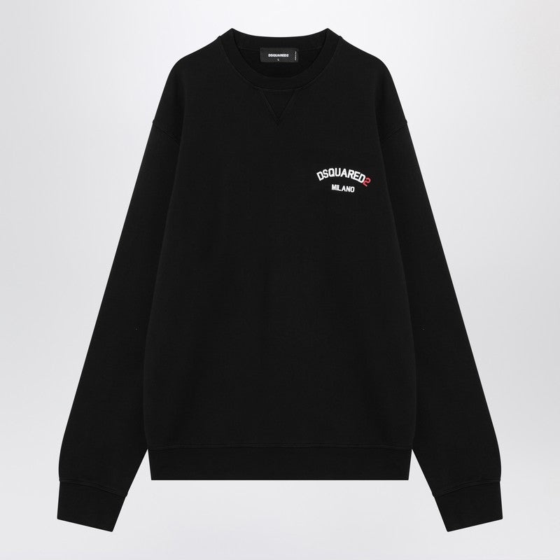 BLACK COTTON SWEATSHIRT WITH LOGO - 1