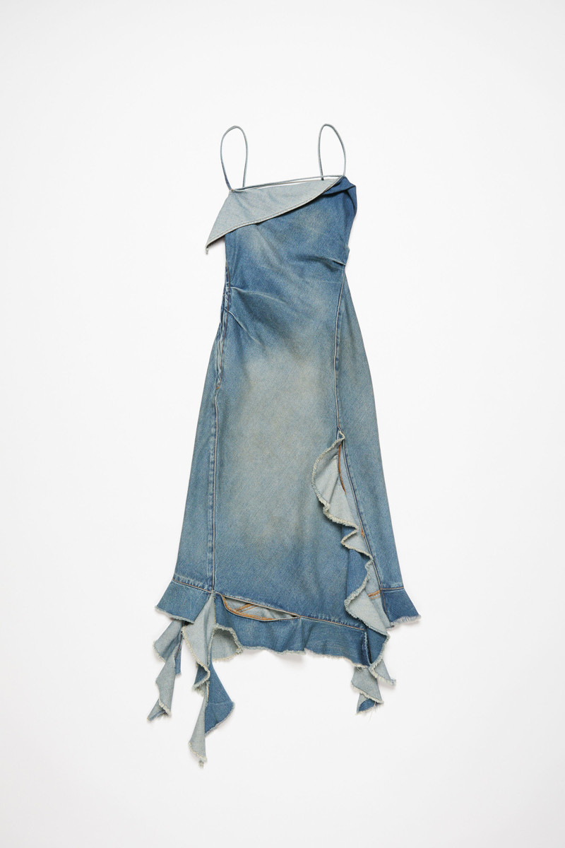Ruffle strap denim dress - Mid Blue - 1