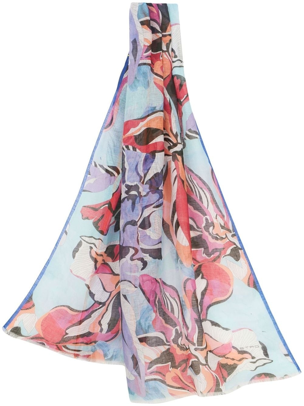 floral-print linen scarf - 1