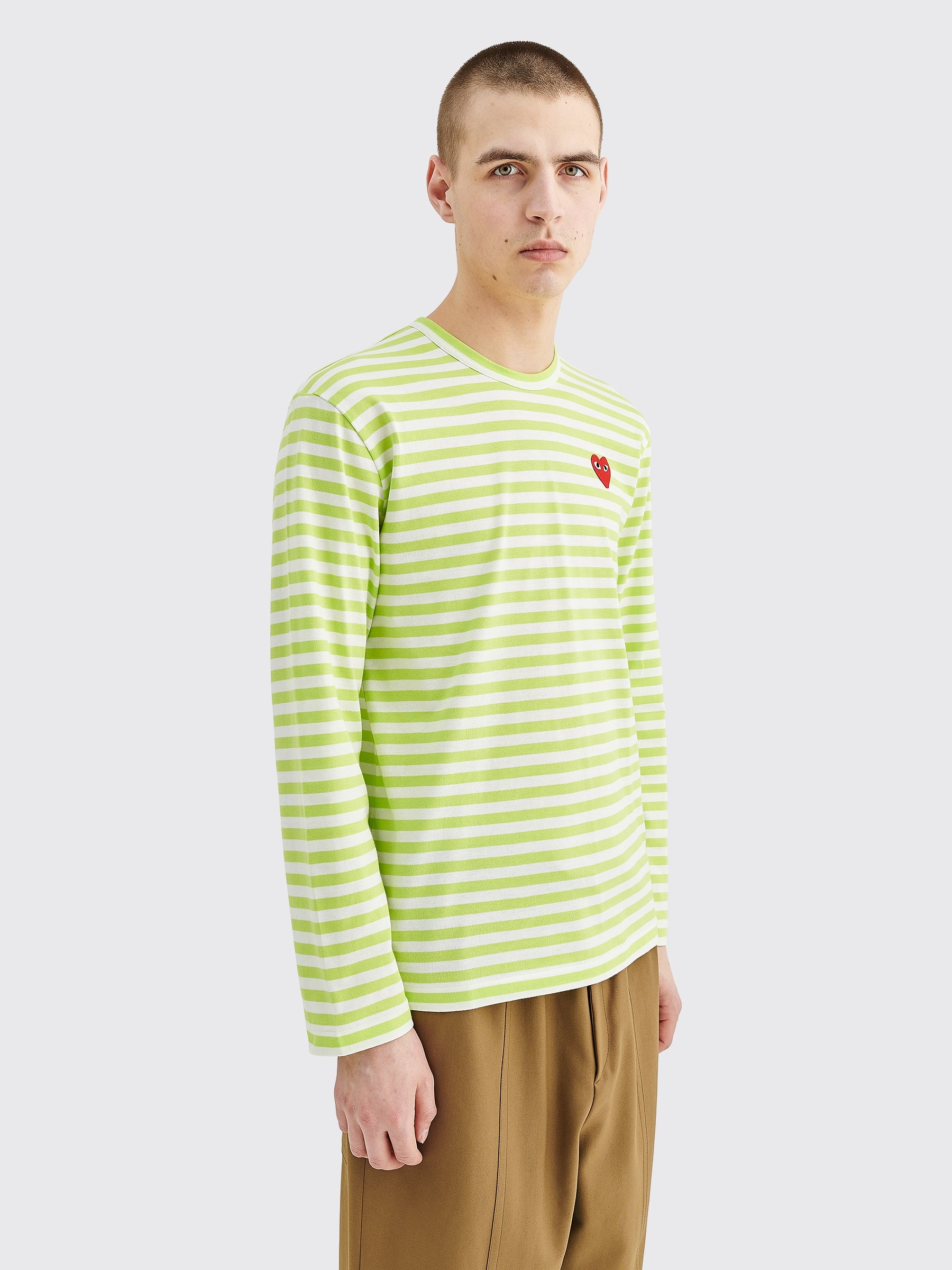 COMME DES GARÇONS PLAY SMALL HEART LS T-SHIRT STRIPE GREEN - 4