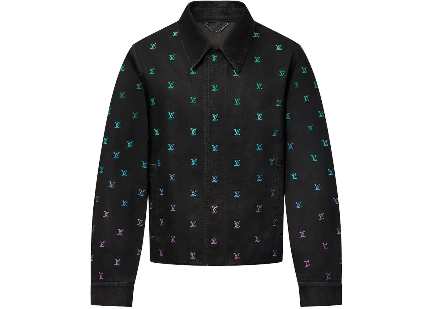 Louis Vuitton LV Blason Gradient Embroidered Denim Coach Jacket Black - 1