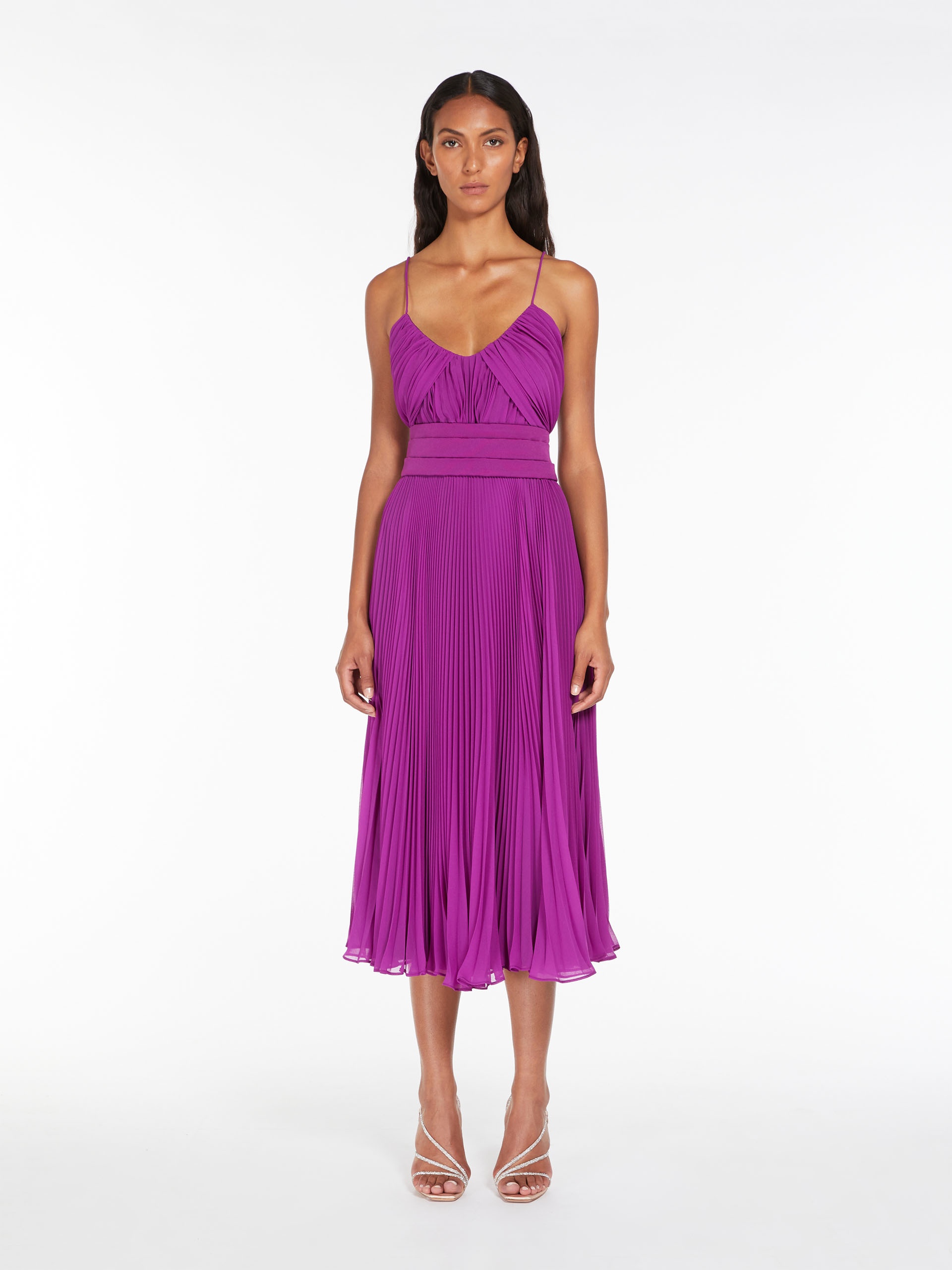 CLARINO Tuxedo dress in pleated fabric - 3