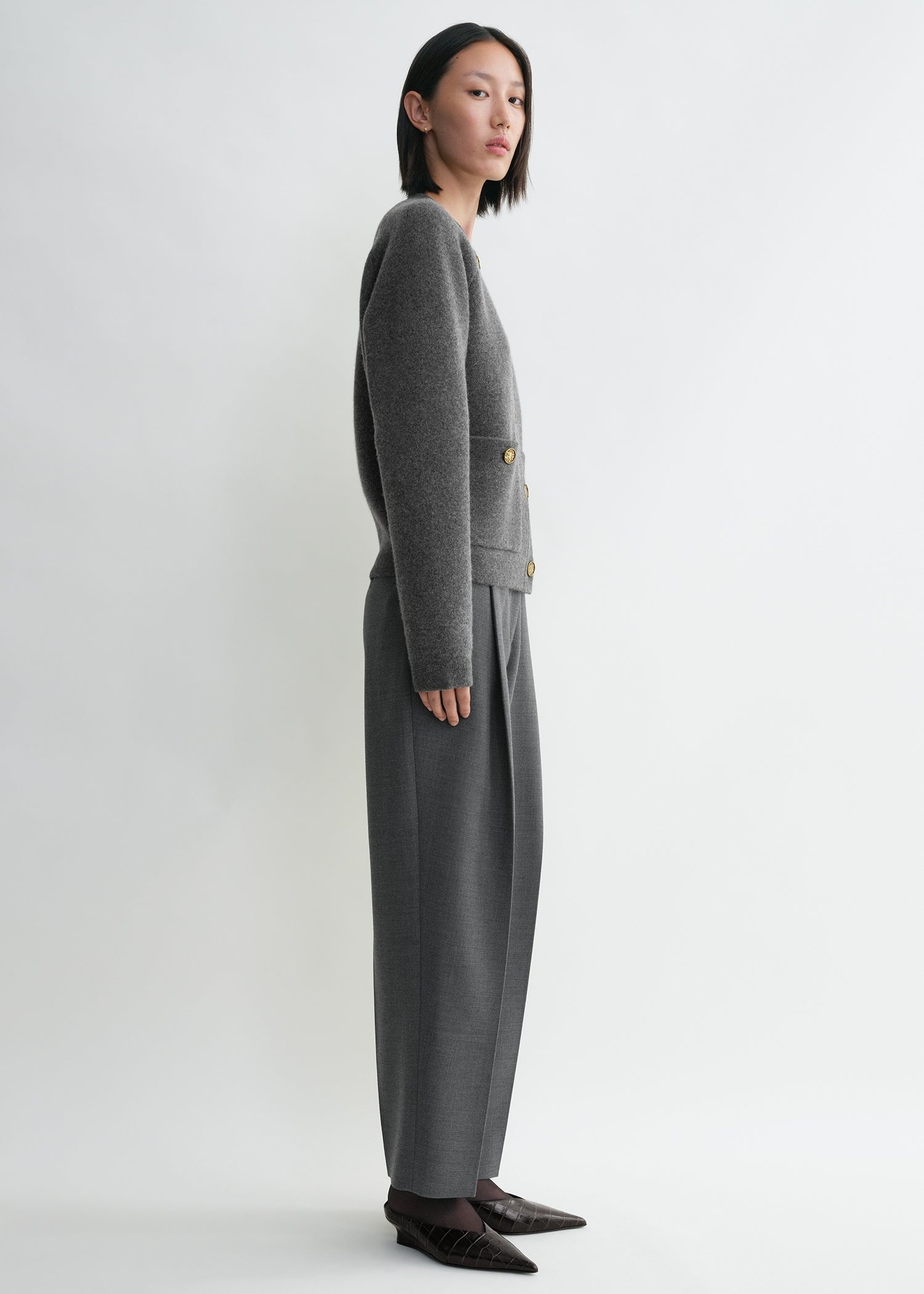 Hammered button cardigan grey melange - 4