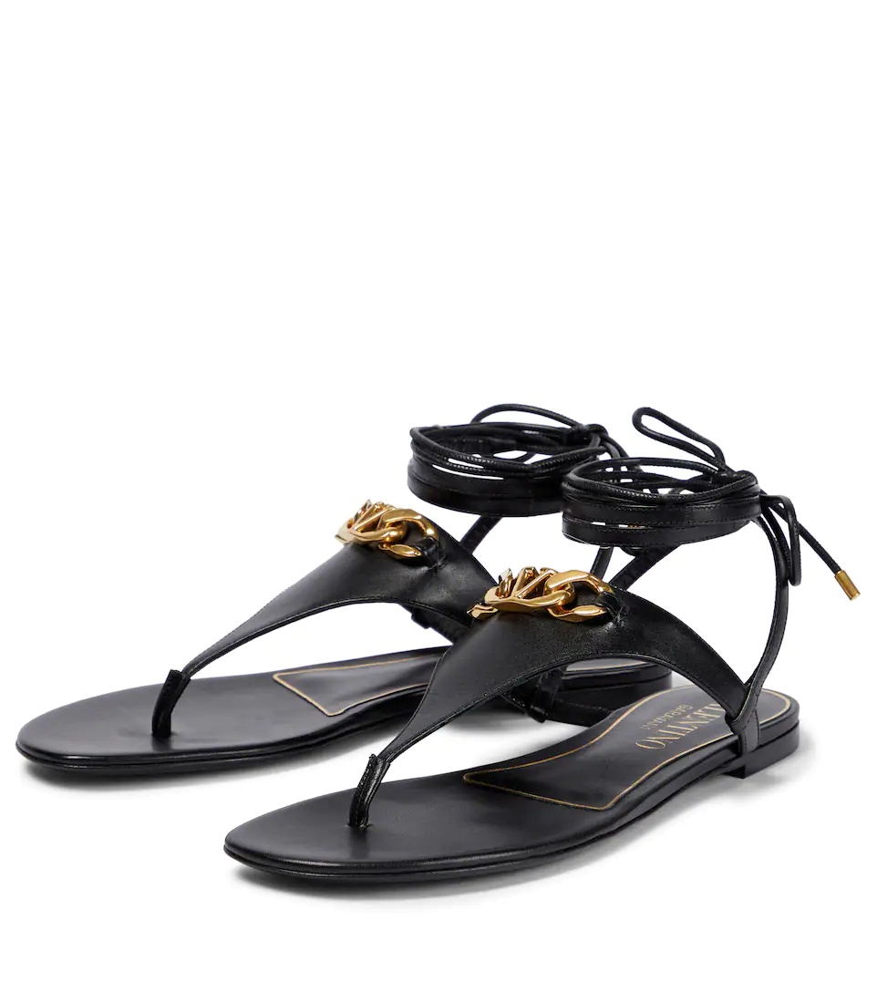 VLogo Chain leather thong sandals - 5