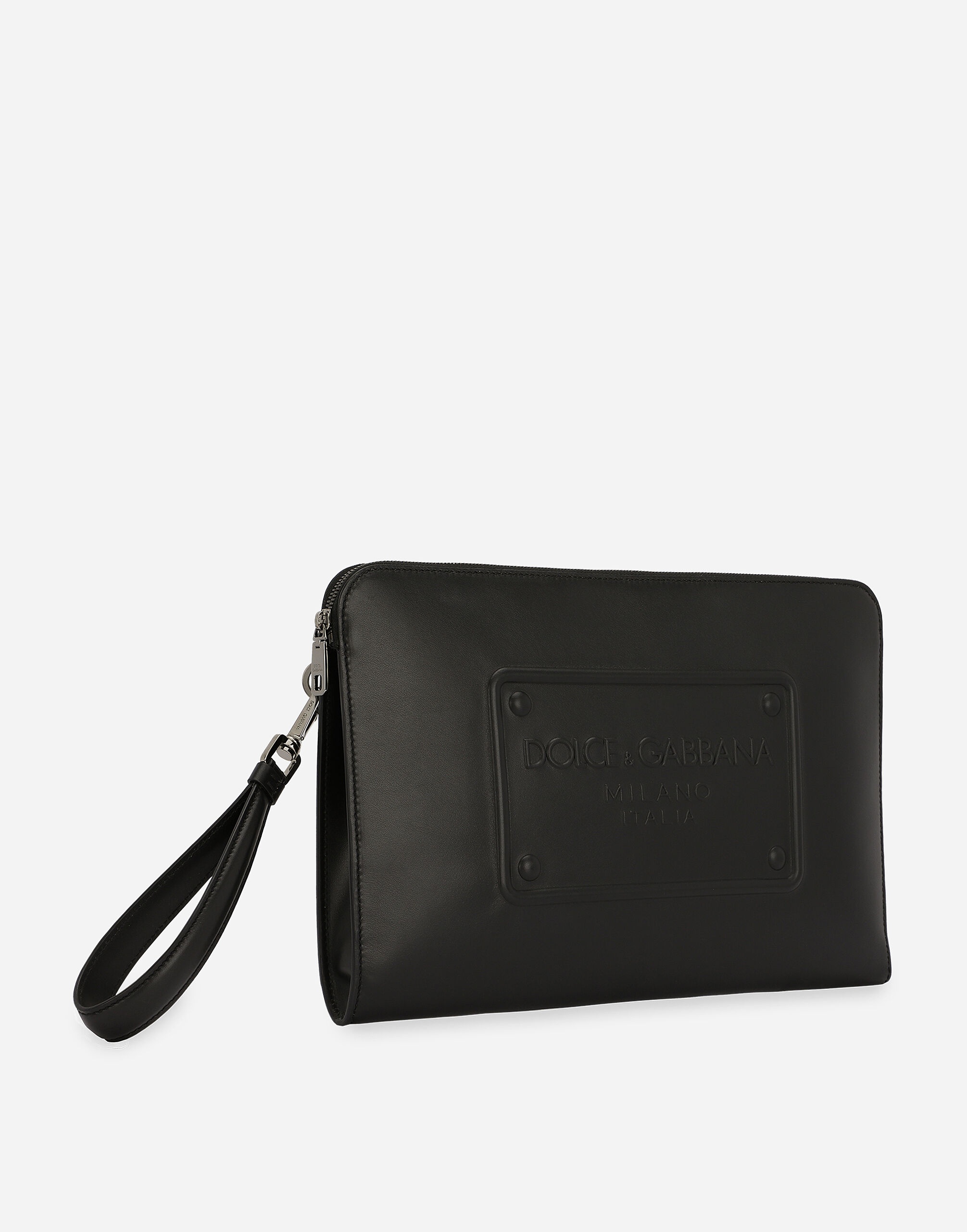Large calfskin pouch with raised logo - 3