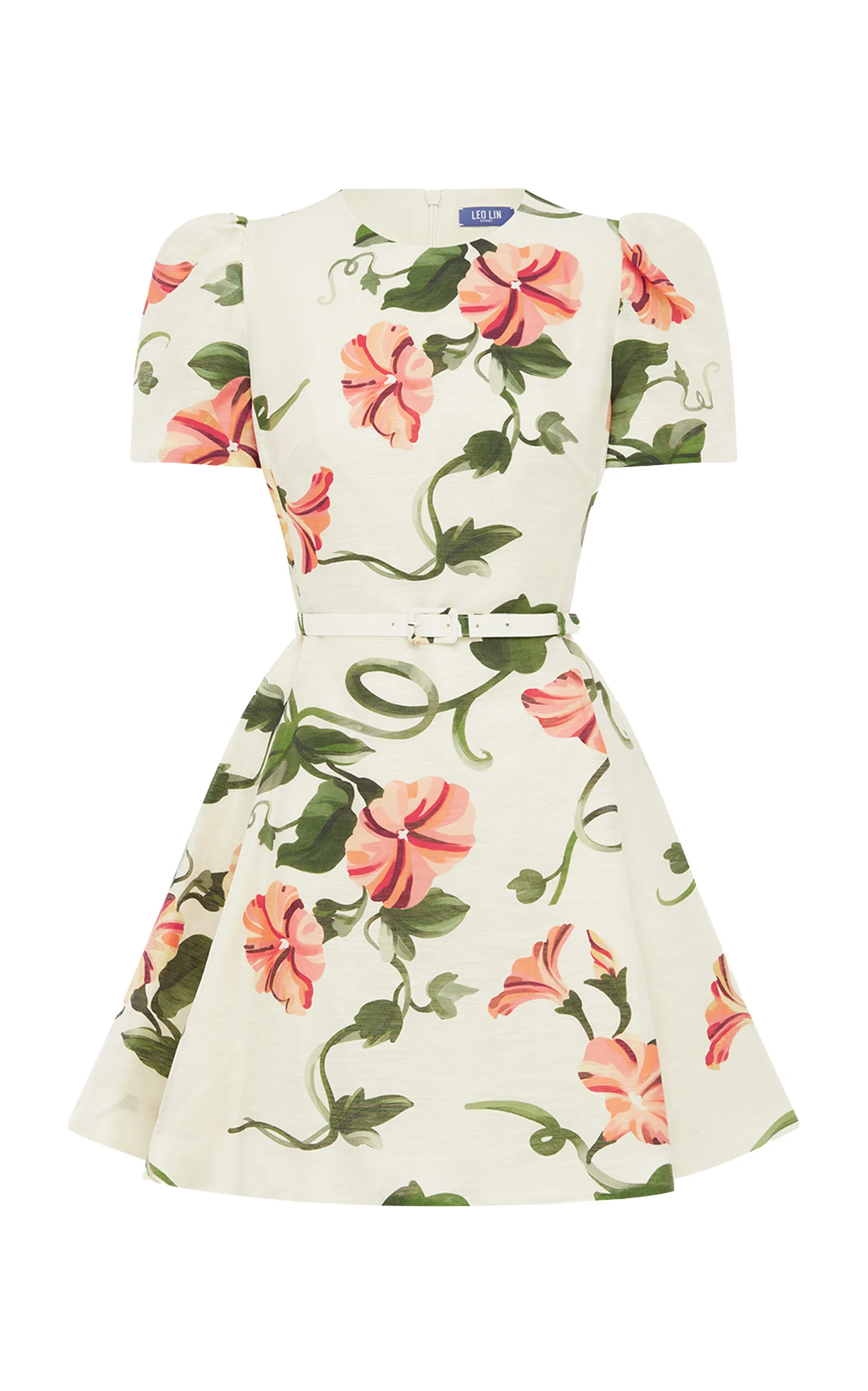 Elyse Printed Linen-Blend Mini Dress white - 1