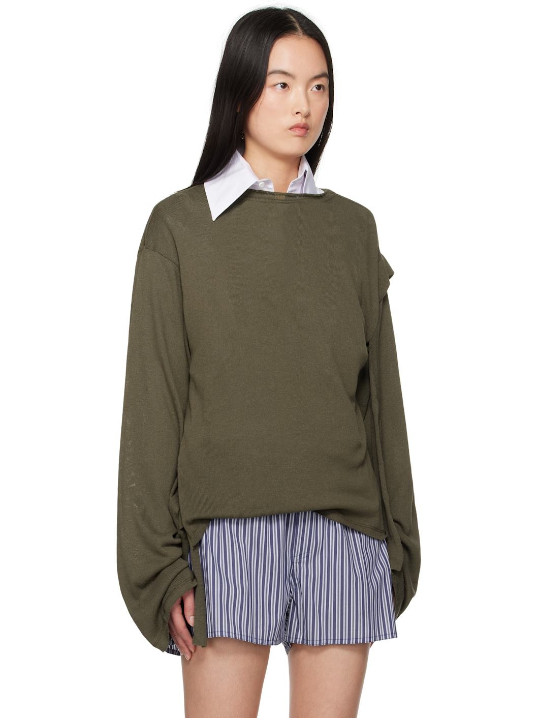 Green Deconstructed Linen Longsleeve T-shirt - 2