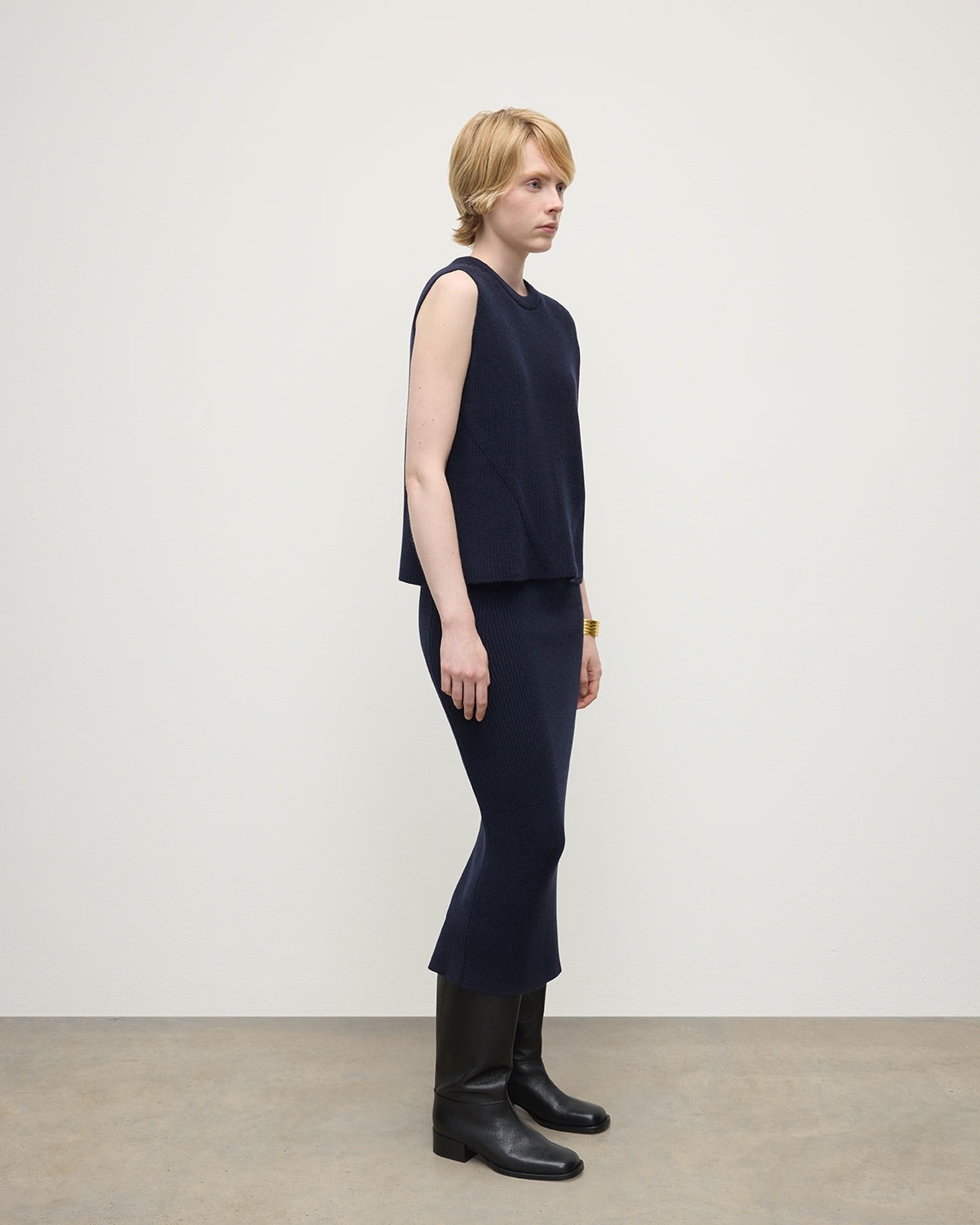 Cashmere Navy Midi Skirt - 3