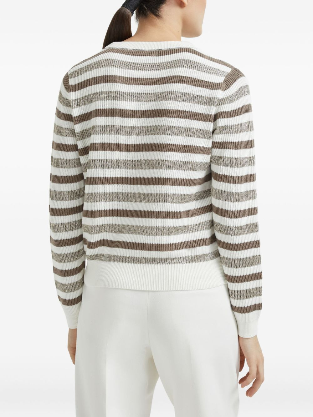 Brunello Cucinelli Women Striped Cotton Crewneck Sweater - 6