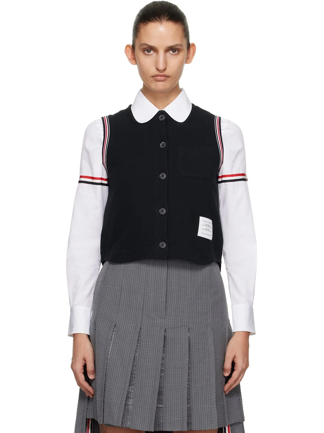 Navy Pique RWB Trim Sleeveless Shirt - 1