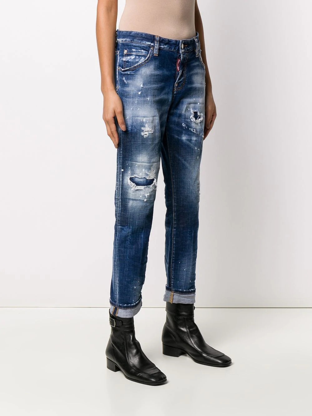 turn-up distressed jeans  - 3