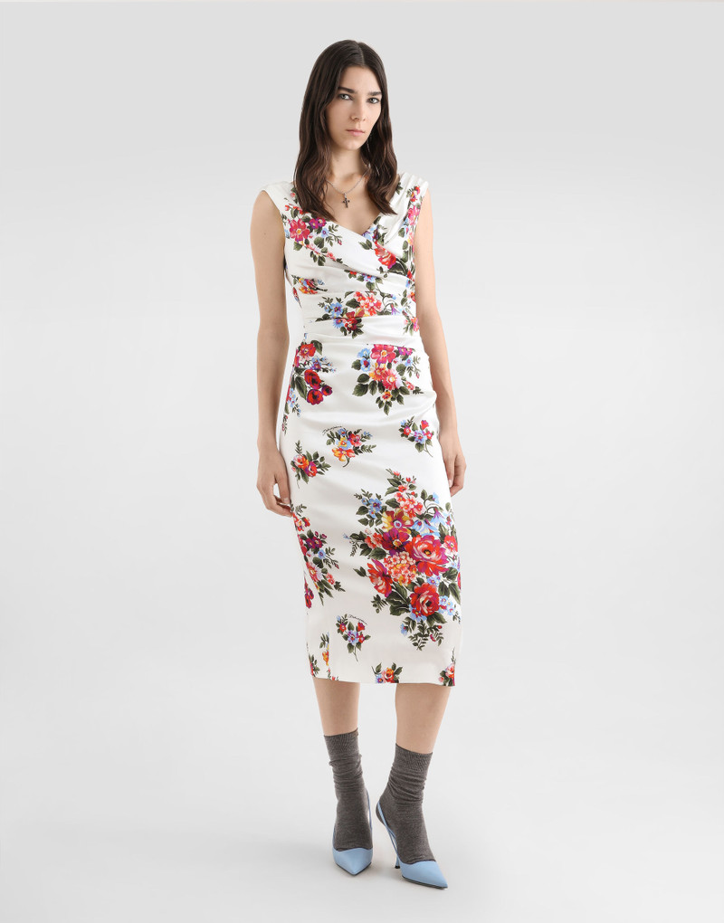 Dolce & Gabbana Flower bouquet-print satin dress outlook