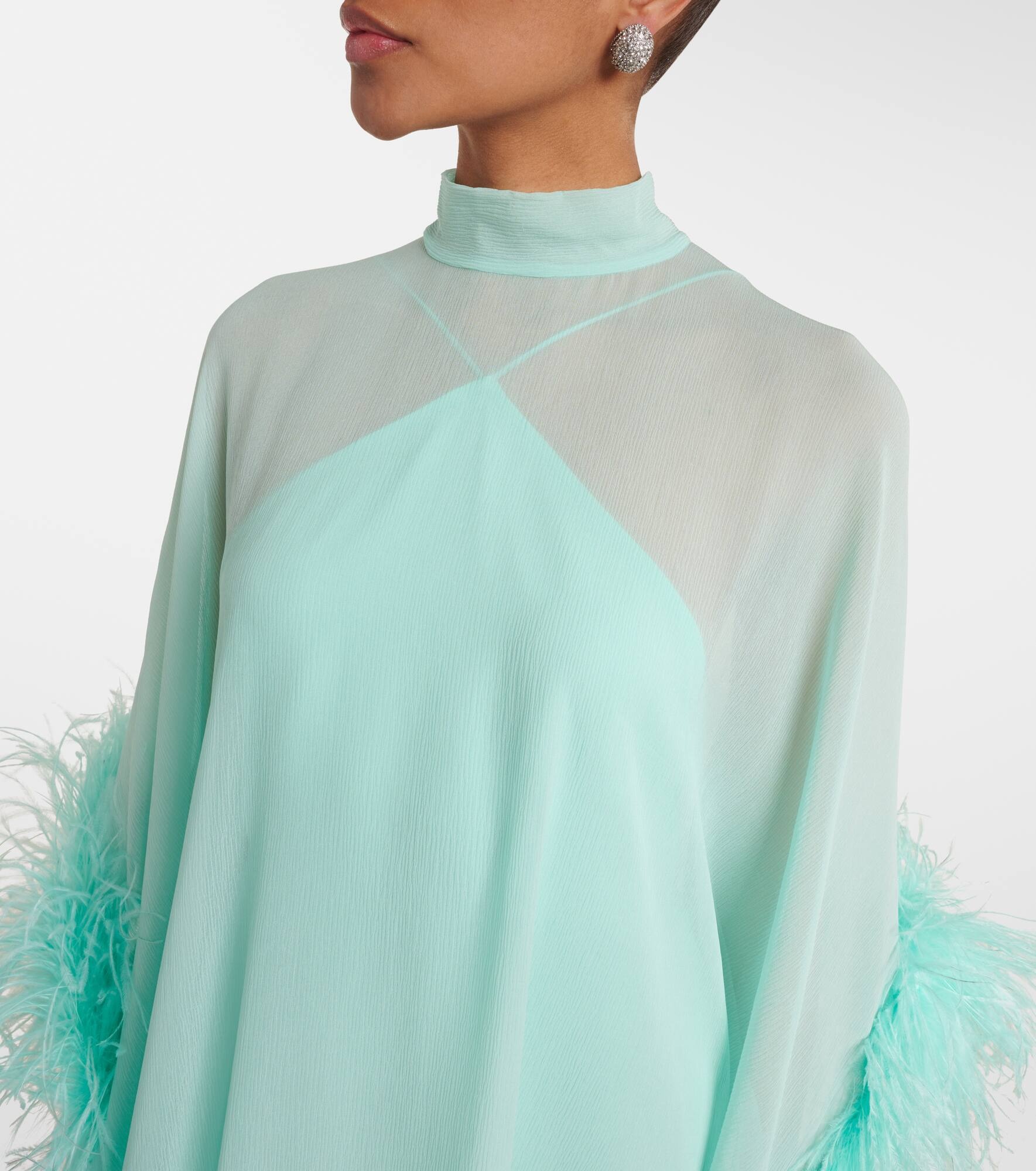 Penelope feather-trimmed silk kaftan - 4