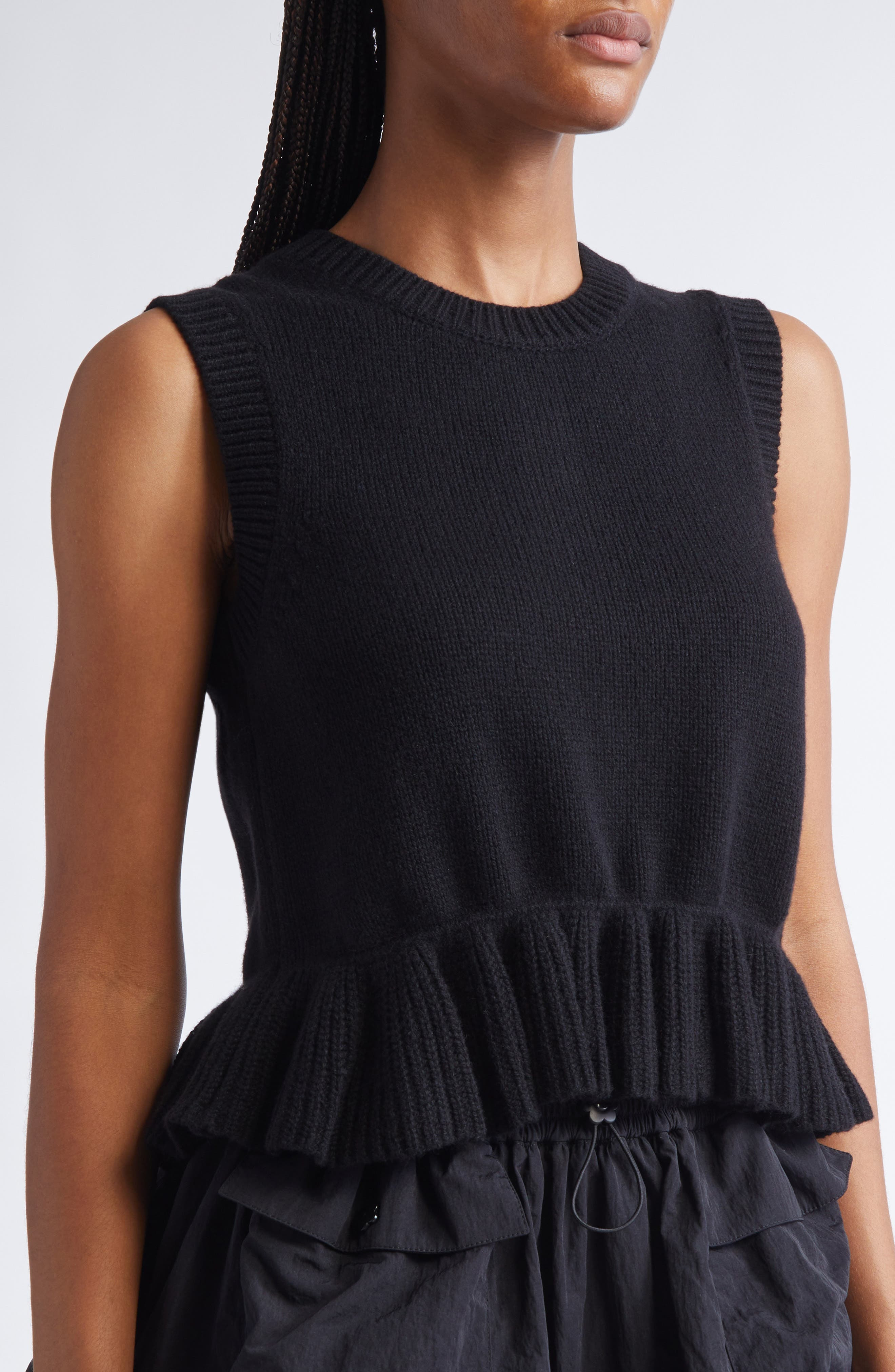 Cecilie Bahnsen Bill Ruffled Peplum Recycled Cashmere & Wool Sweater Vest in Black at Nordstrom - 5