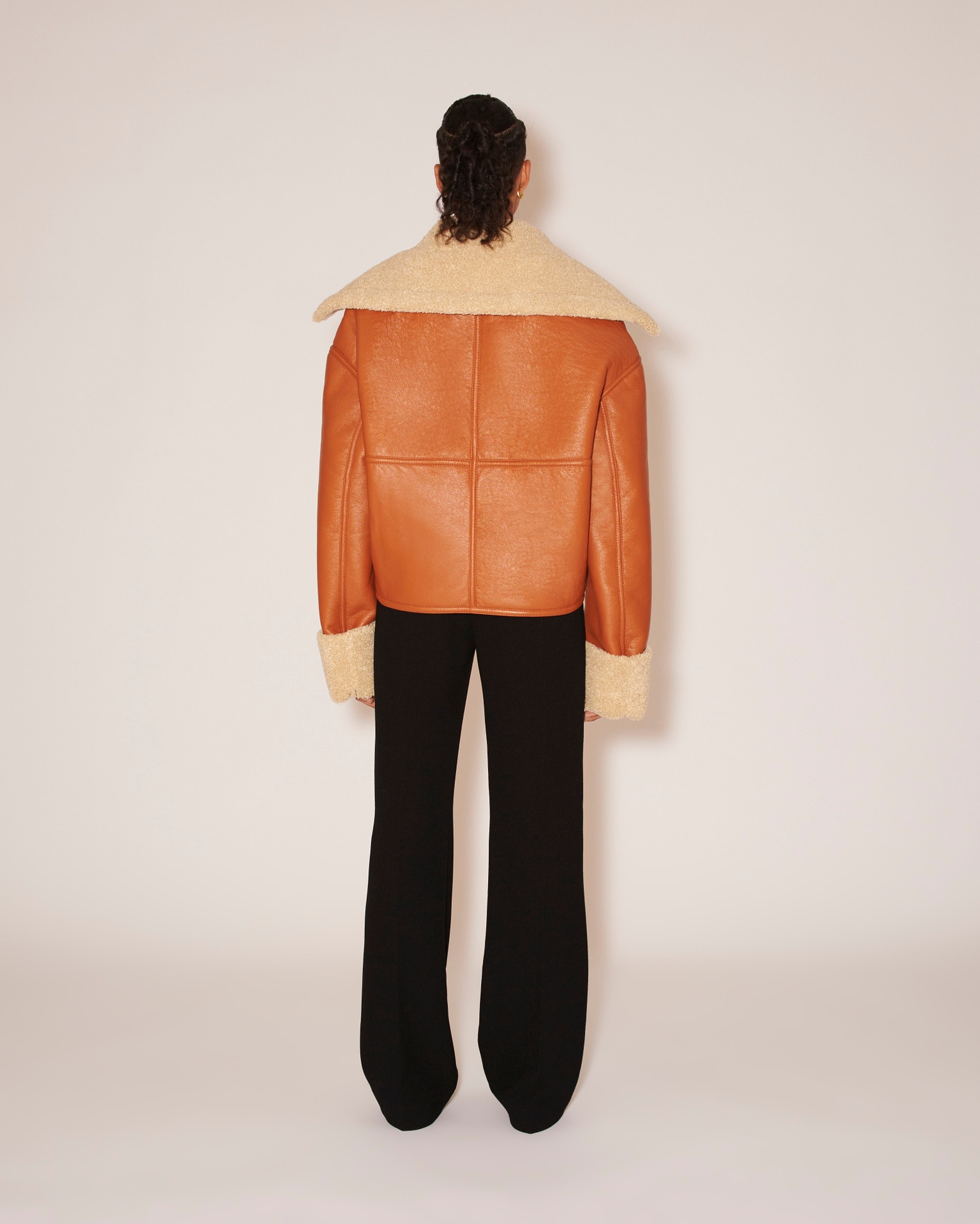 NAEL - Bonded shearling contrast collar aviator jacket - Rust&Beige - 4