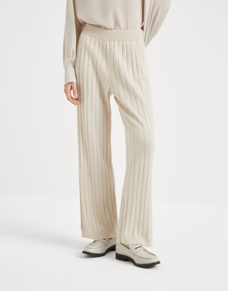 Cashmere flat rib knit trousers with monili - 1