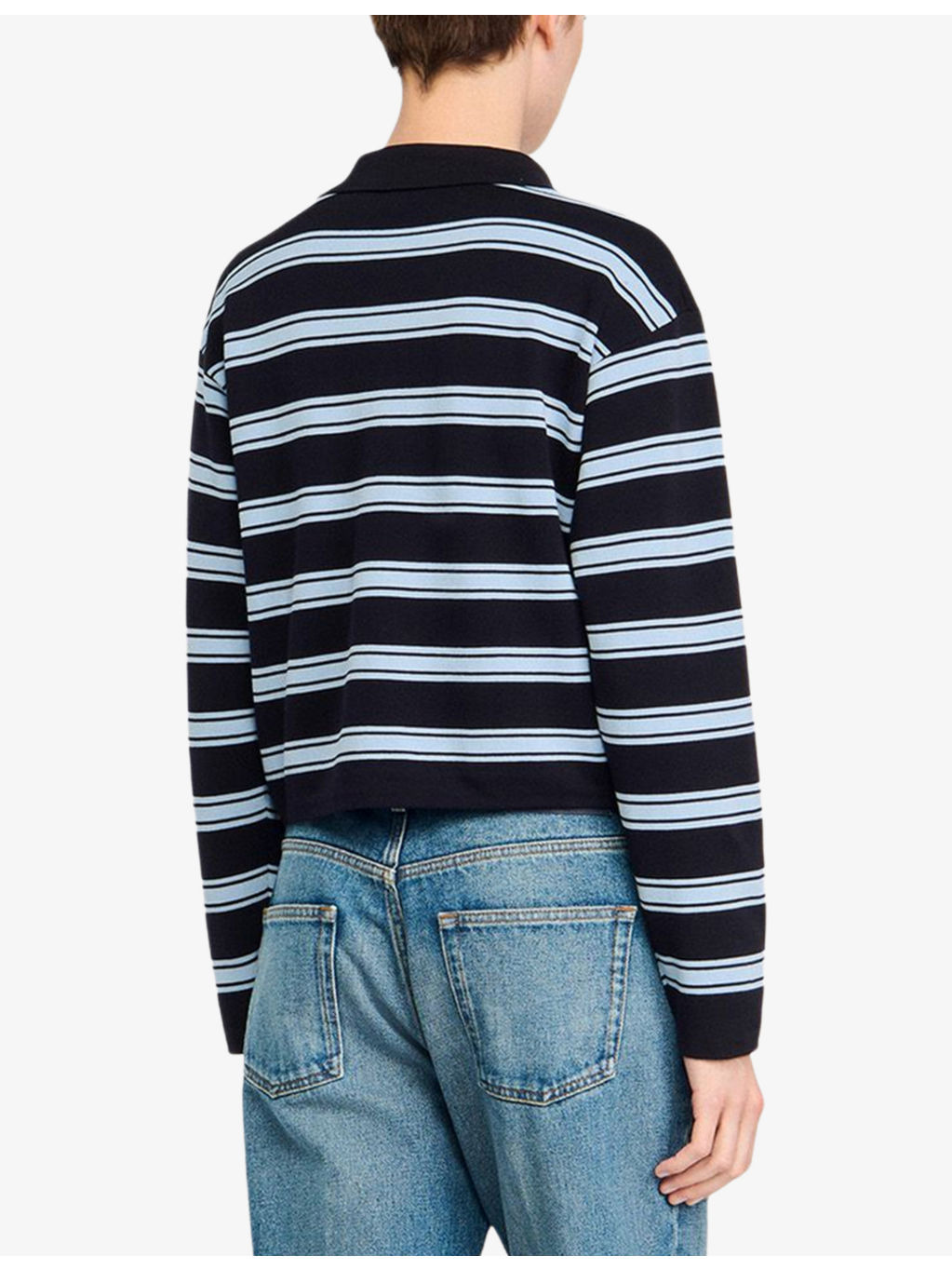 Striped Long-Sleeve Knitted Polo Sweater - 4