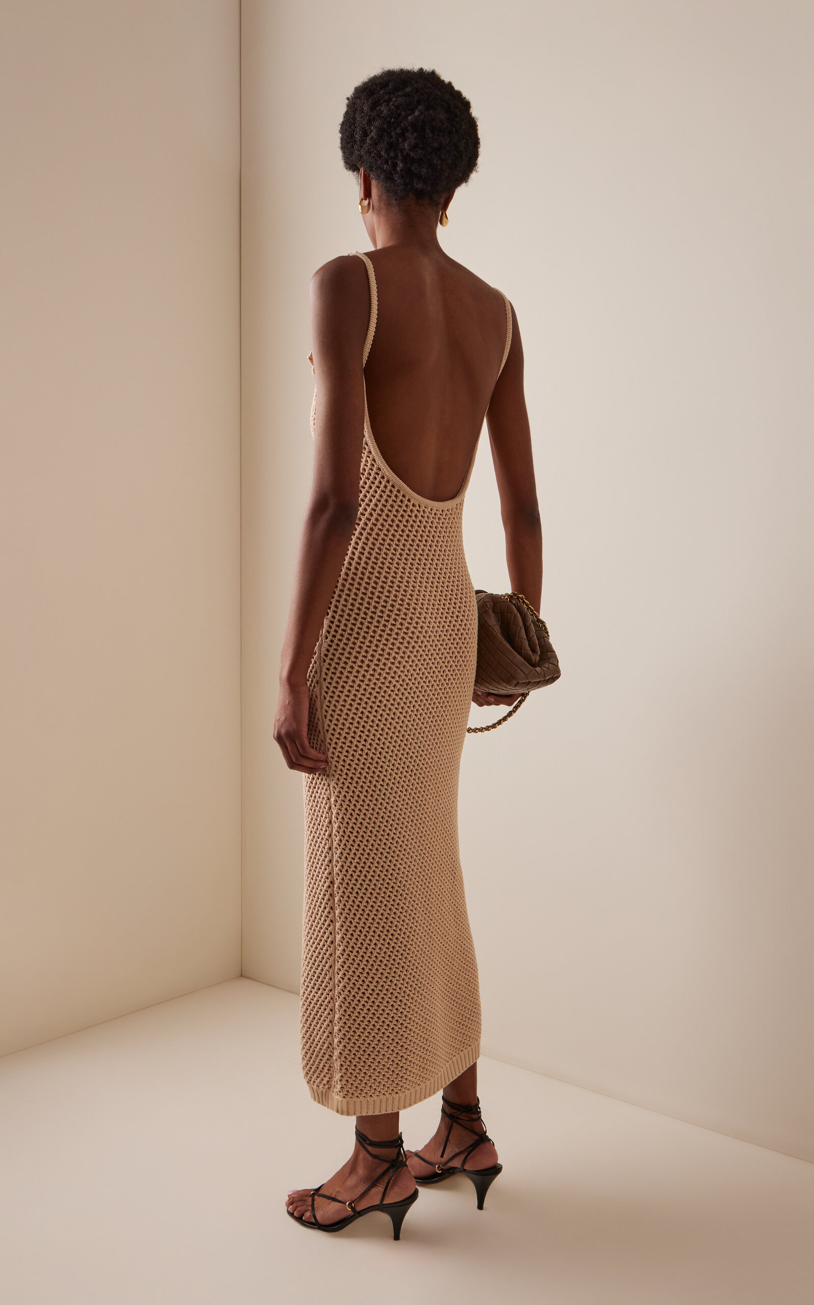 Crochet-Knit Cotton-Blend Maxi Dress khaki - 4