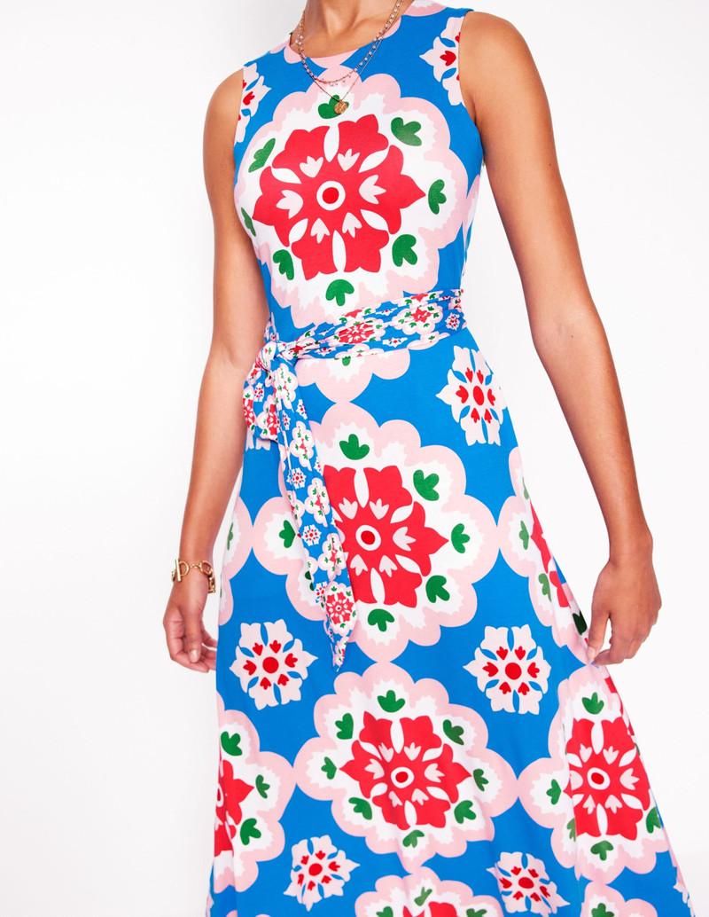 Grown On Tie Trapeze Dress-Cerulean Blue, Bloom Geo 4