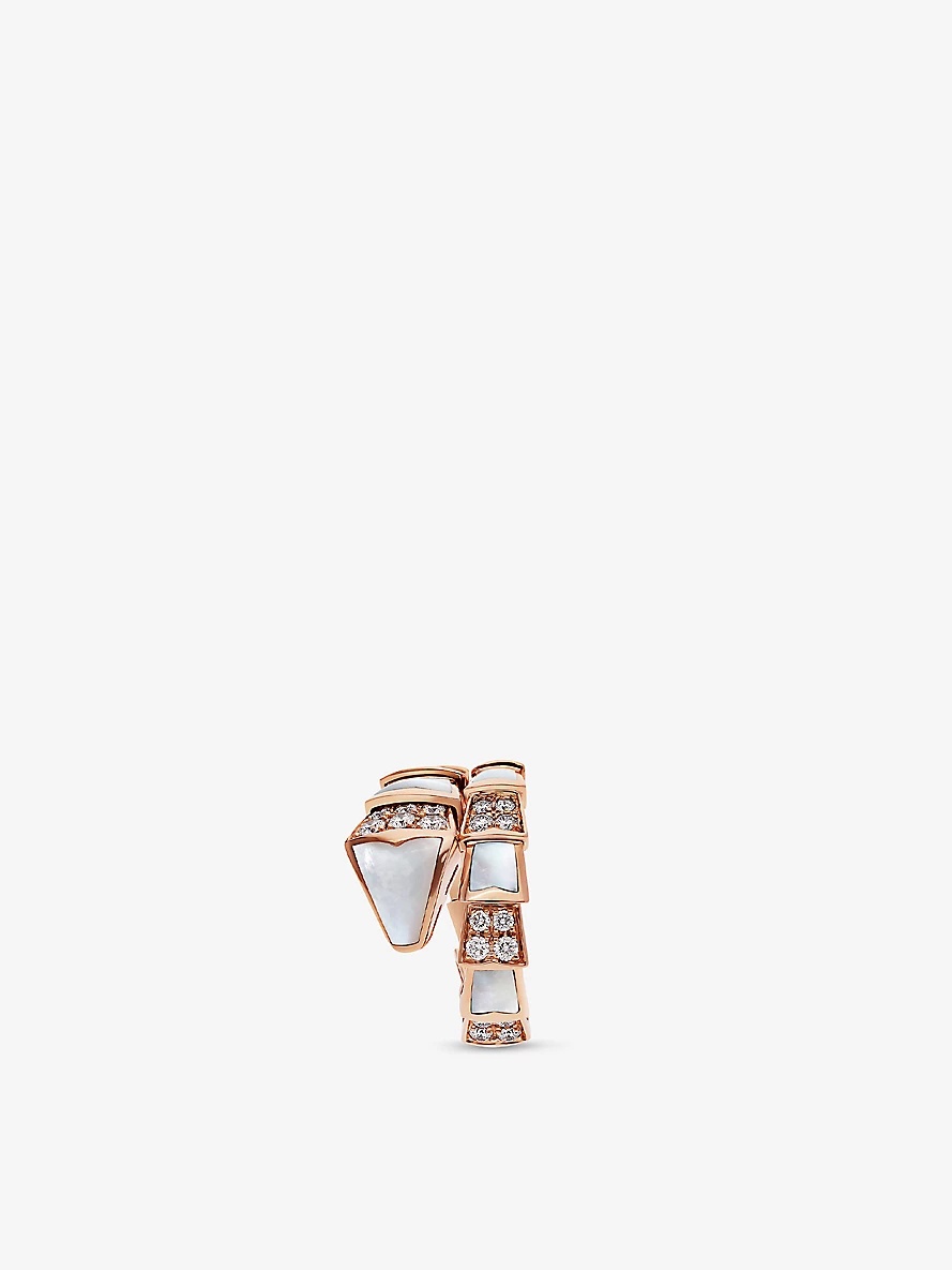 Serpenti Viper 18ct rose-gold, mother-of-pearl, 0.82ct round brilliant-cut diamond ring - 2