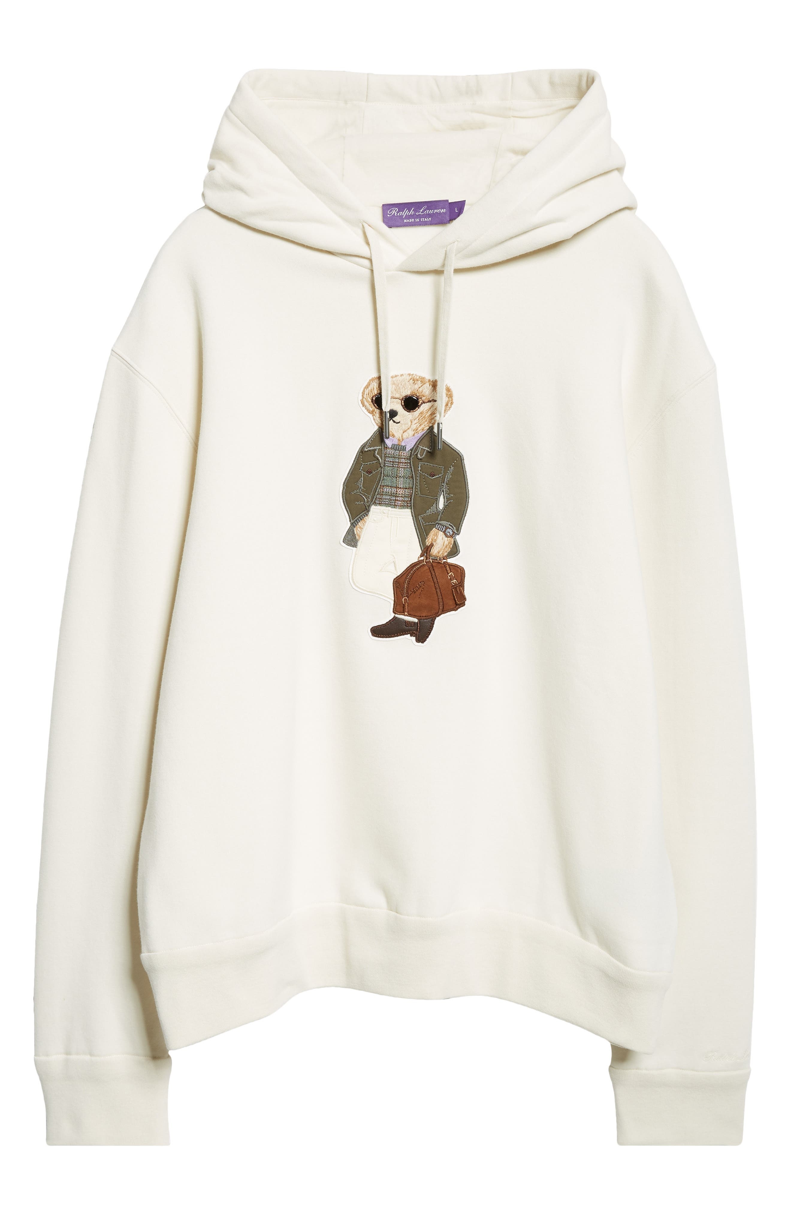 Ralph Lauren Purple Label Polo Bear Appliqué Fleece Hoodie in Classic Cream at Nordstrom - 5