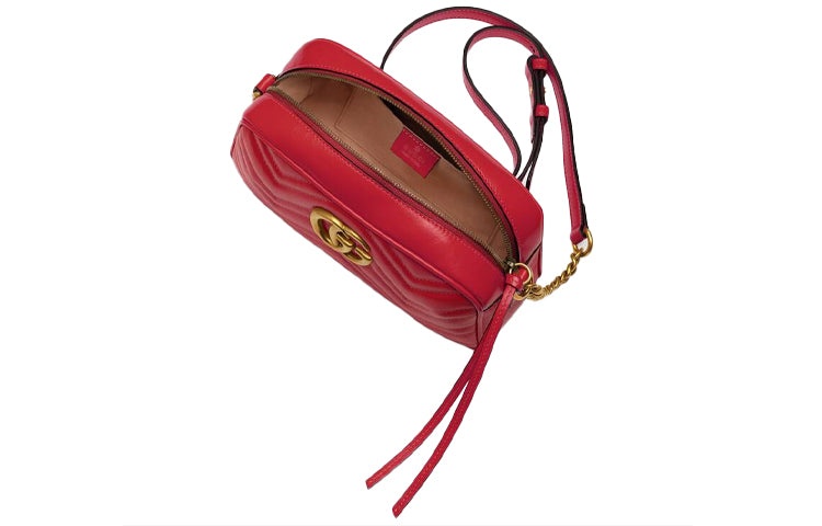 (WMNS) Gucci GG Marmont Gold Logo Leather Chain Small Red Classic Shoulder Messenger Bag 447632-DTD1 - 9