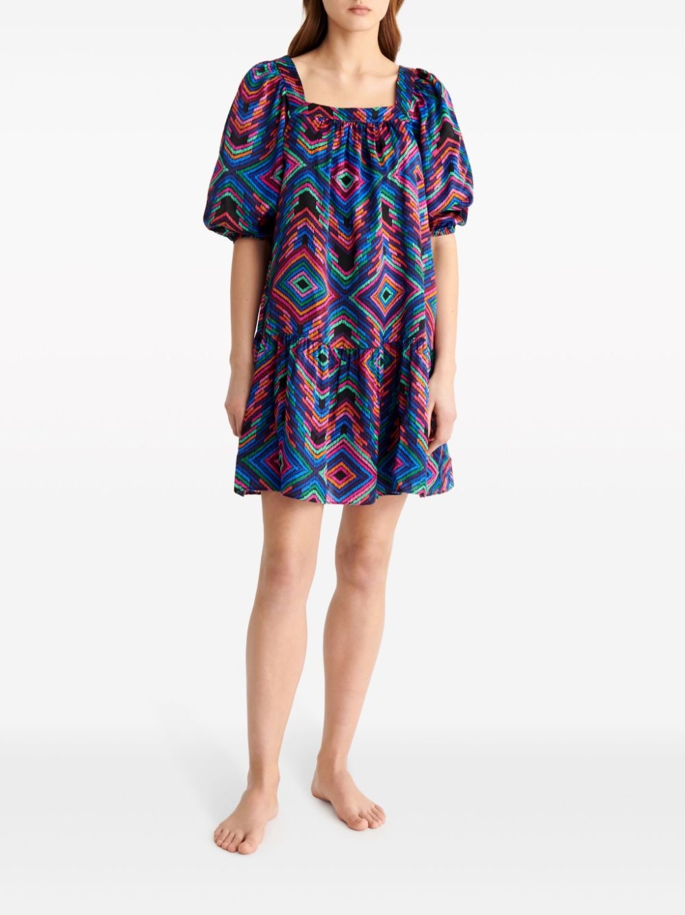 Nightclub geometric-print silk minidress - 2