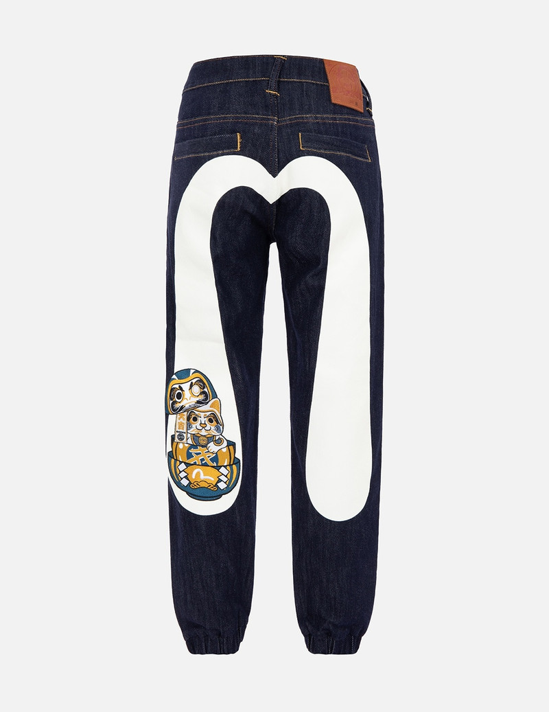 FORTUNE CAT STACKING DARUMA DAICOCK DENIM JOGGER PANTS 1