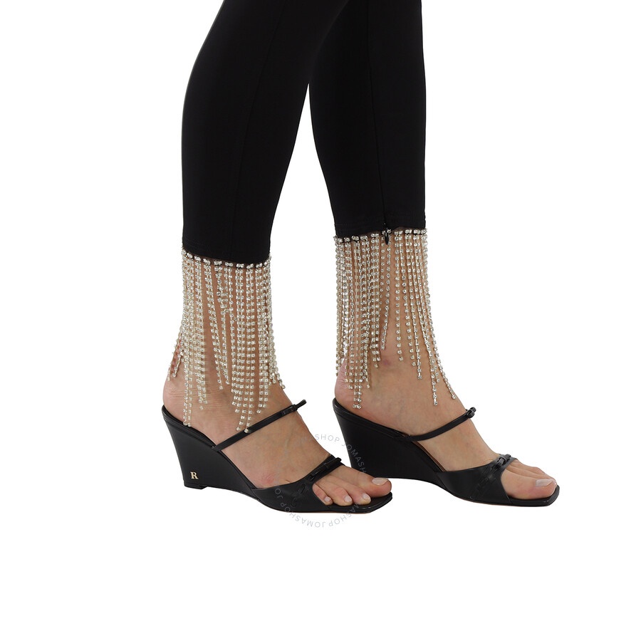Burberry Ladies Black Crystal Fringe Detail Stretch Jersey Leggings - 6